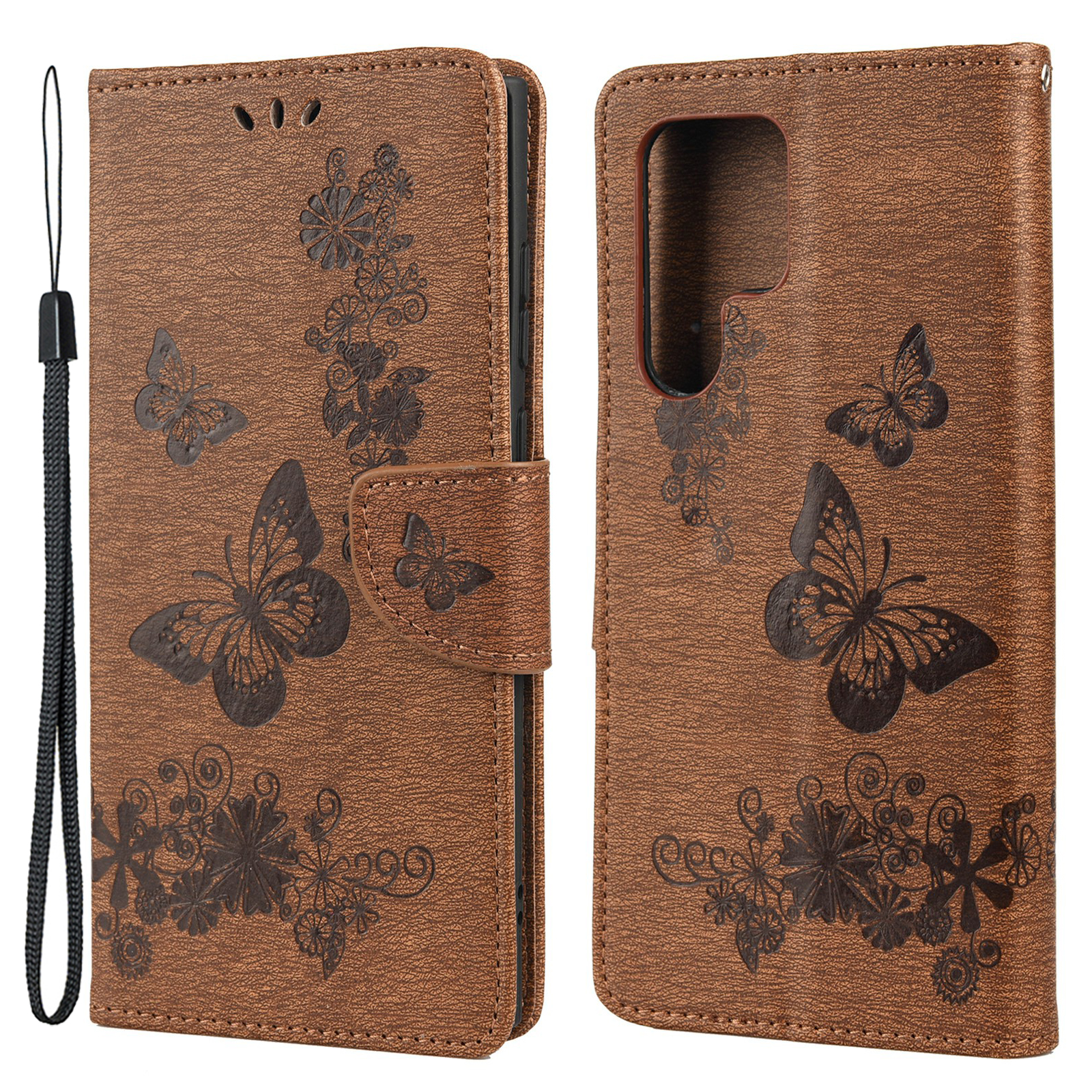 

Опечатка Бабочка Цветочной Фолио Flio Flip Stand Wallet Кожаный Телефон Для Samsung Galaxy S22 Ultra 5G - Коричневый, Galaxy S22 Ultra 5G