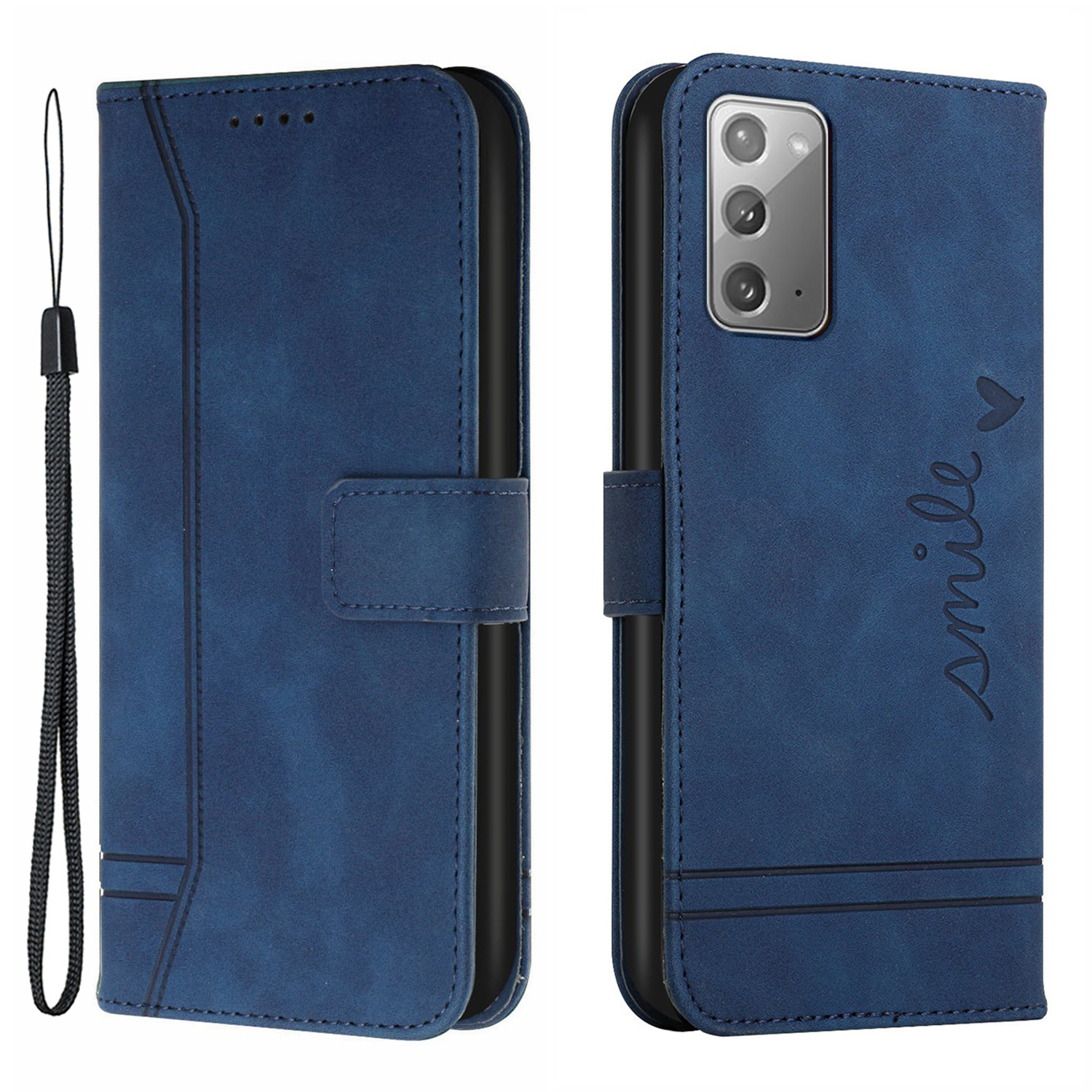 

003 Series Heart Shape Imprinting Skin-Touch Feeling PU Leather Wallet Case Stand Cover for Samsung Galaxy Note20 Ultra/Note20 Ultra 5G - Blue, Galaxy Note20 Ultra 5G