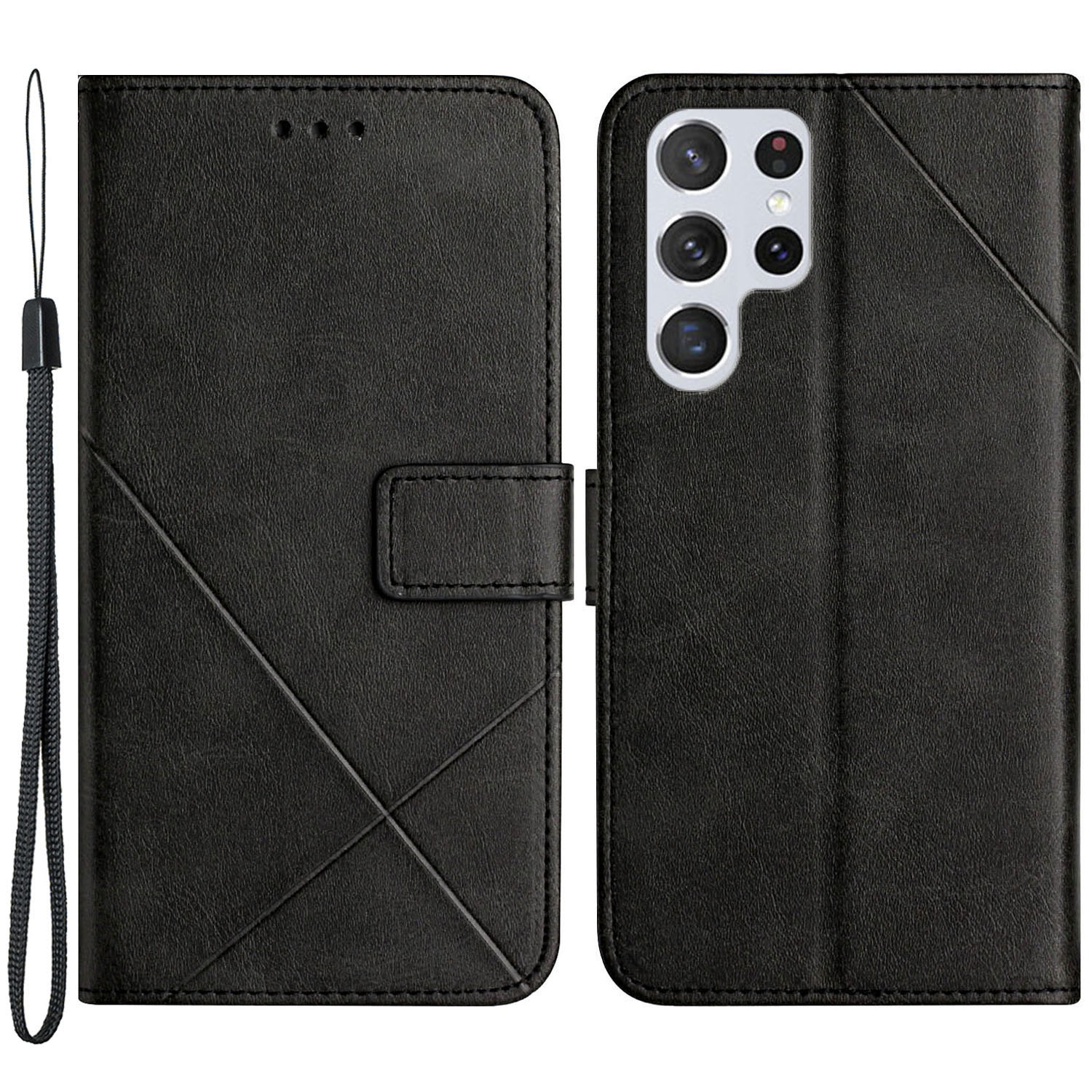 

Stripes Design Solid Color PU Leather Phone Wallet Case with Foldable Stand for Samsung Galaxy S22 Ultra 5G - Black, Galaxy S22 Ultra 5G
