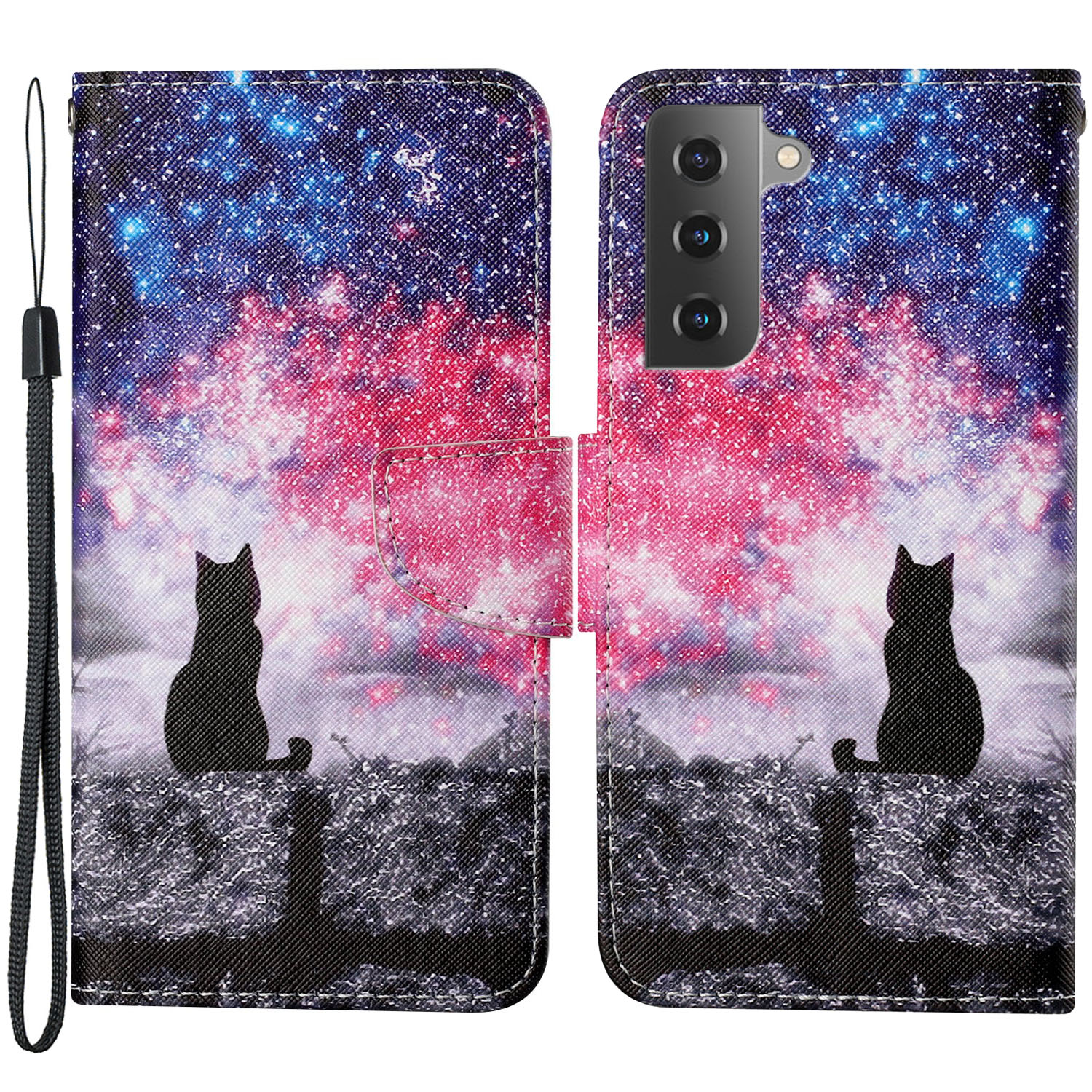 

Pattern Printing Scratch-resistant Shockproof PU Leather Stand Case Wallet Cover for Samsung Galaxy S22+ 5G - Starry Sky/Cat, Galaxy S22+ 5G