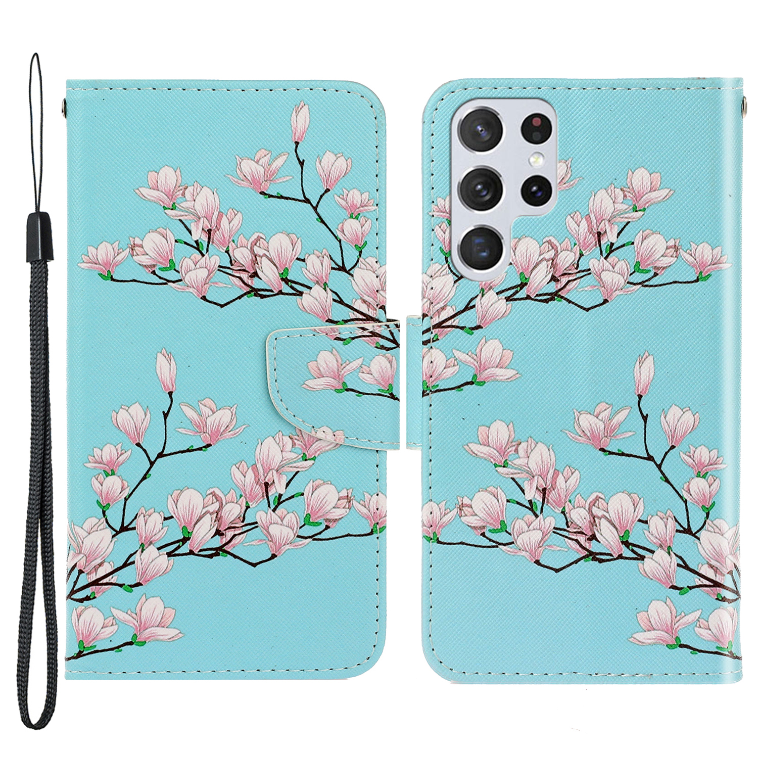 

Pattern Printing Cross Texture Phone Case Stand Wallet Leather Cover with Lanyard for Samsung Galaxy S22 Ultra 5G - Magnolia Flower, Galaxy S22 Ultra 5G