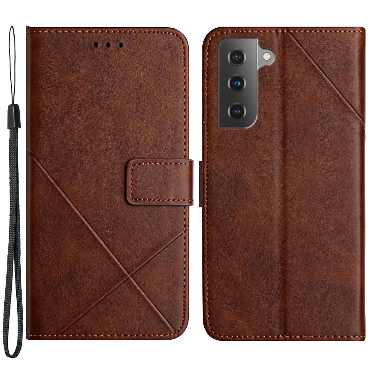 

Сплошные Полосы Дизайн Кожаной Кошельки PU - Кофе, Galaxy S22 5G