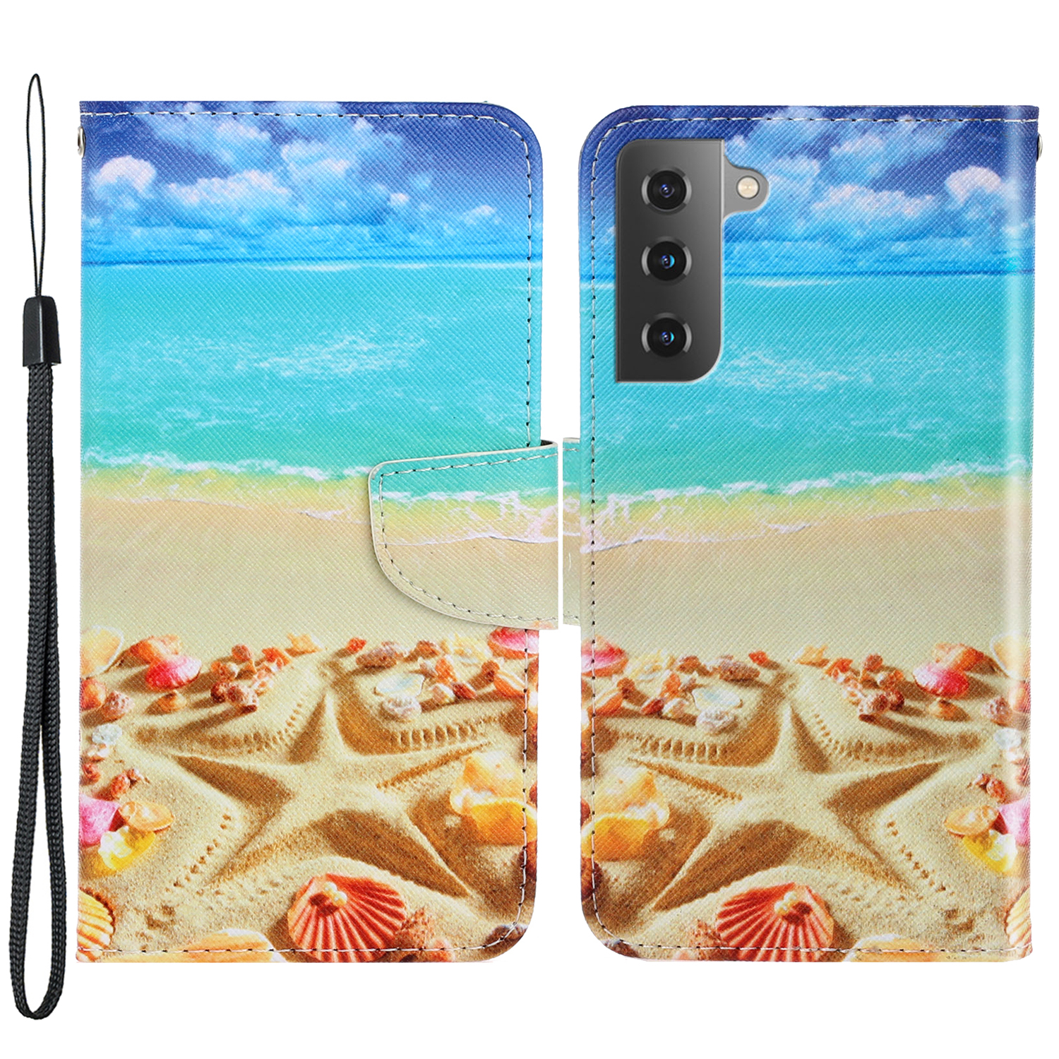 

Pattern Printing PU Leather Folio Flip Phone Case Wallet Stand Cover Shell with Wrist Strap for Samsung Galaxy S22 5G - Five-pointed Star, Galaxy S22 5G