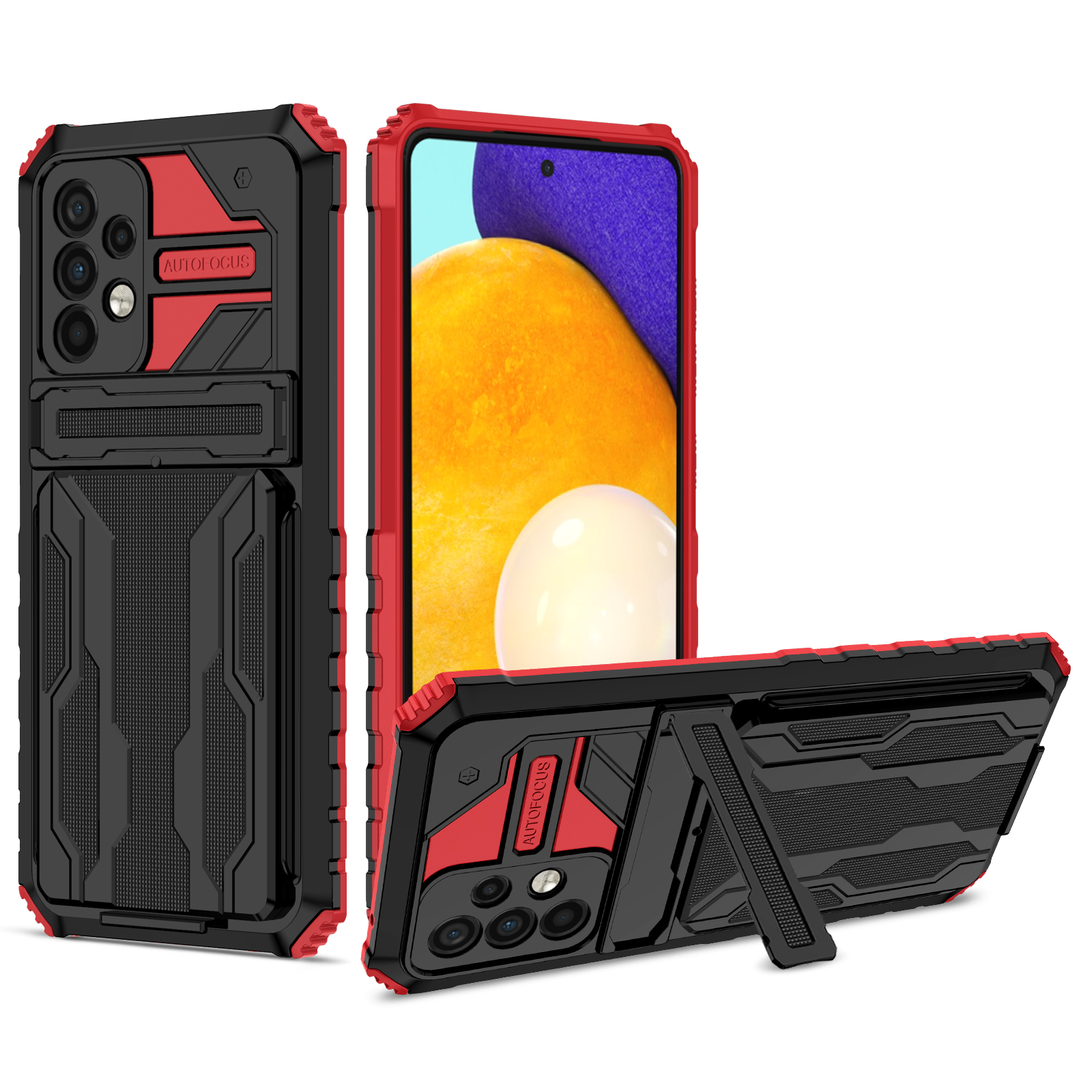 

Kickstand Detachable Card Slot Holder Design Anti-scratch Non-slip Hard PC + Soft TPU Phone Case for Samsung Galaxy A52 4G/5G/A52s 5G - Red, Galaxy A52 5G