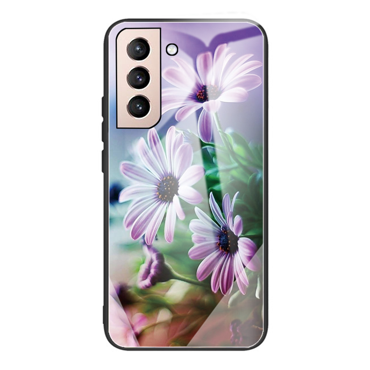 

For Samsung Galaxy S22 5G Hard Tempered Glass + Soft TPU Phone Case Wear-Resistant Shockproof Pattern Printing Phone Protective Cover - Flower, Galaxy S22 5G