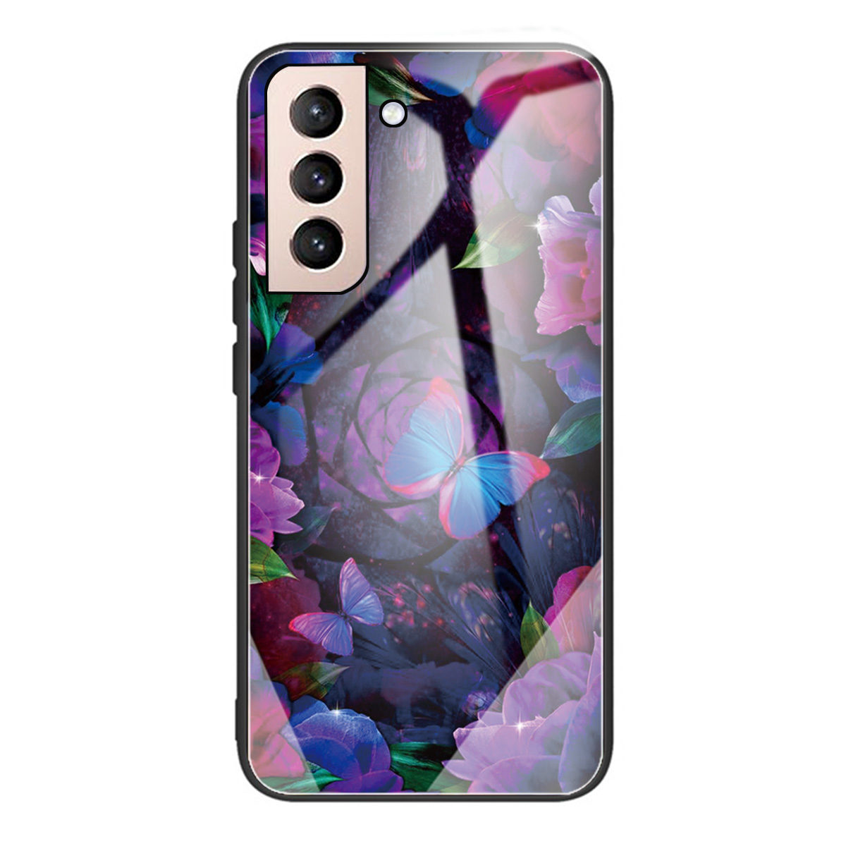 

For Samsung Galaxy S22 5G Hard Tempered Glass + Soft TPU Phone Case Wear-Resistant Shockproof Pattern Printing Phone Protective Cover - Beautiful Butterfly, Galaxy S22 5G
