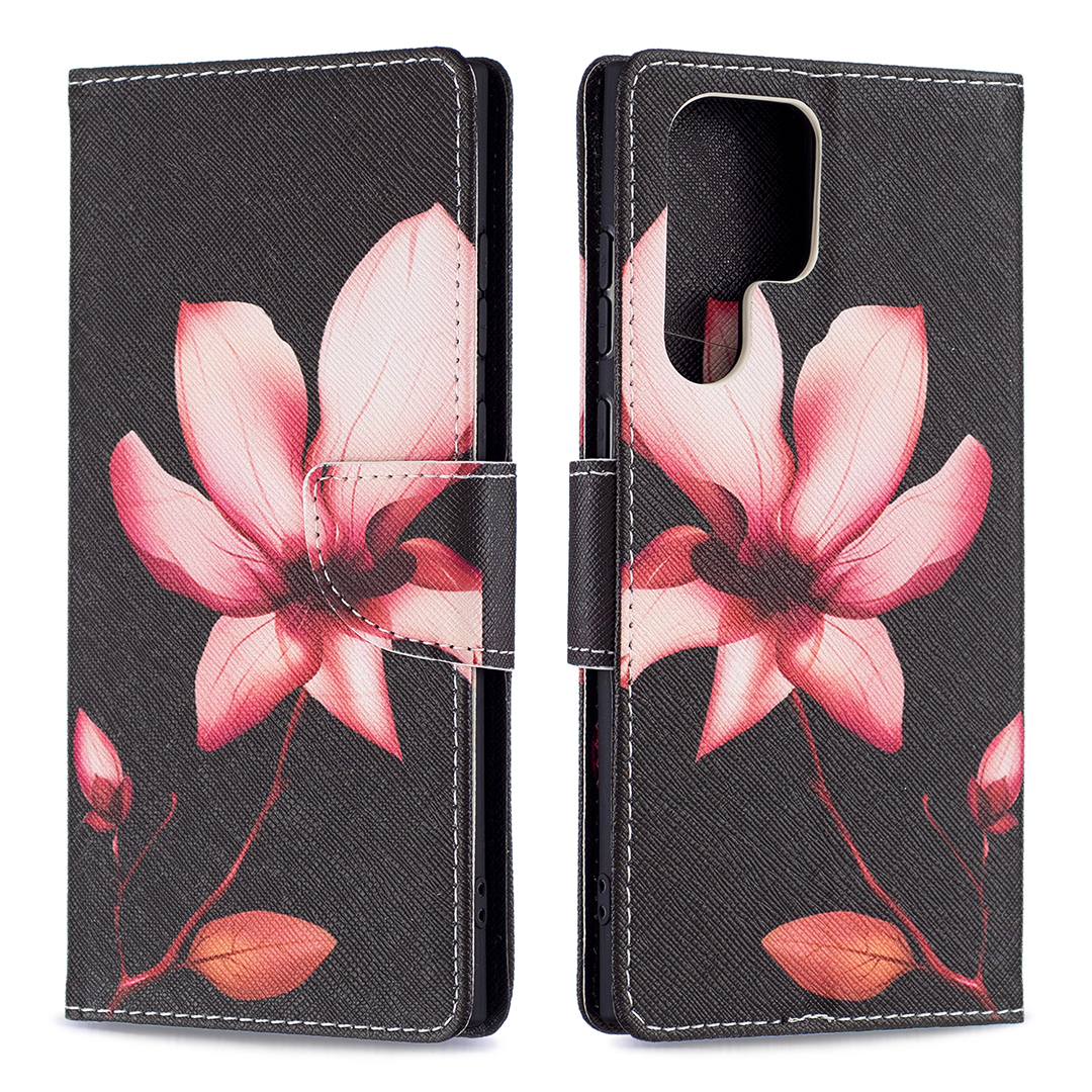 

Pattern Printing Magnetic Clasp Leather Cover Stand Wallet Protective Phone Case for Samsung Galaxy S22 Ultra 5G - Pink Flower, Galaxy S22 Ultra 5G