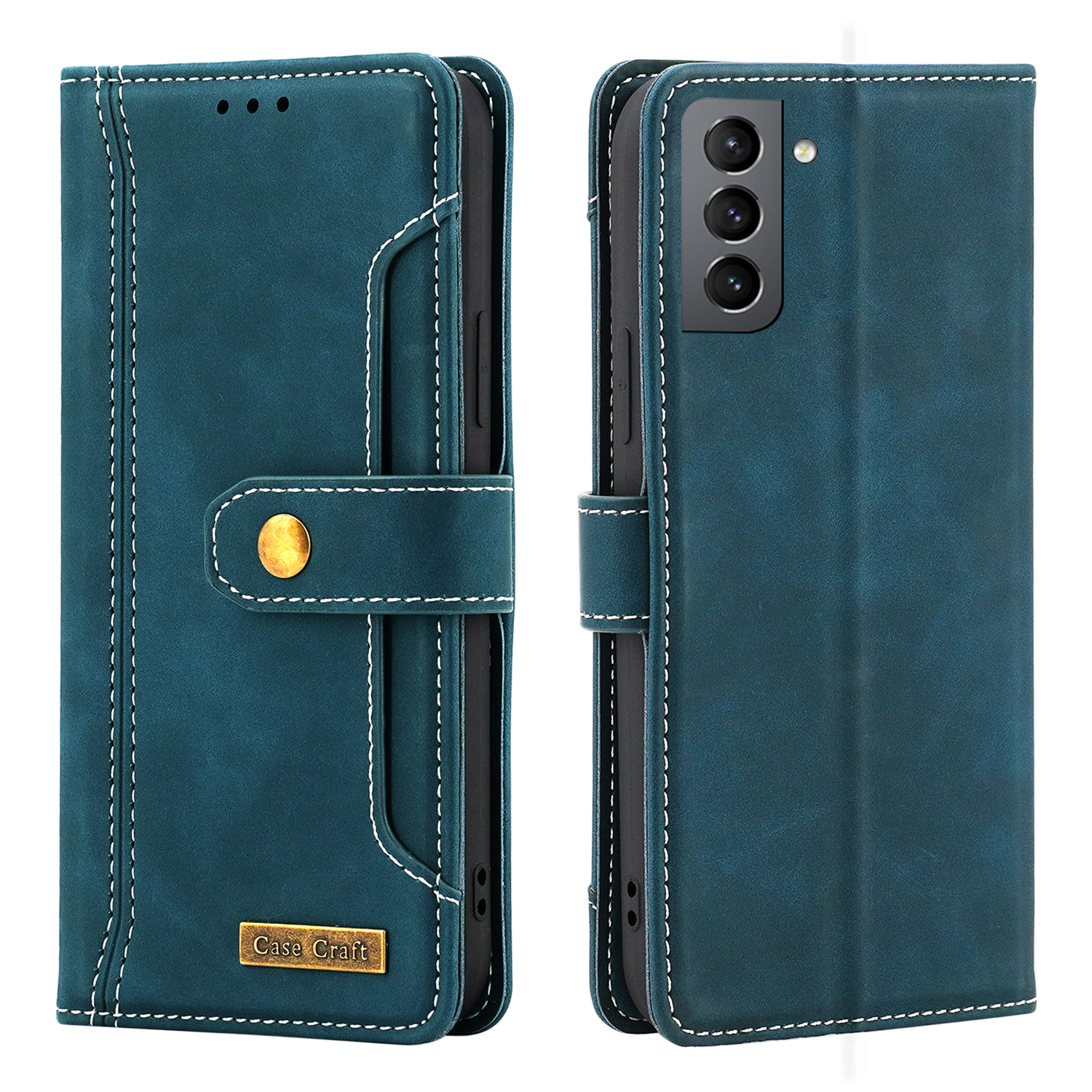 

Кейс-крафт-слот Слот pu Leather + TPU Хорошо Защищенная Антипролоняная Крышка Для Телефона. - Зеленый, Galaxy S21 5G