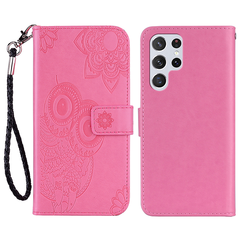 

Flip Phone Case Stylish Imprinted Owl Flower Pattern Leather Wallet Shell for Samsung Galaxy S22 Ultra 5G - Rose, Galaxy S22 Ultra 5G