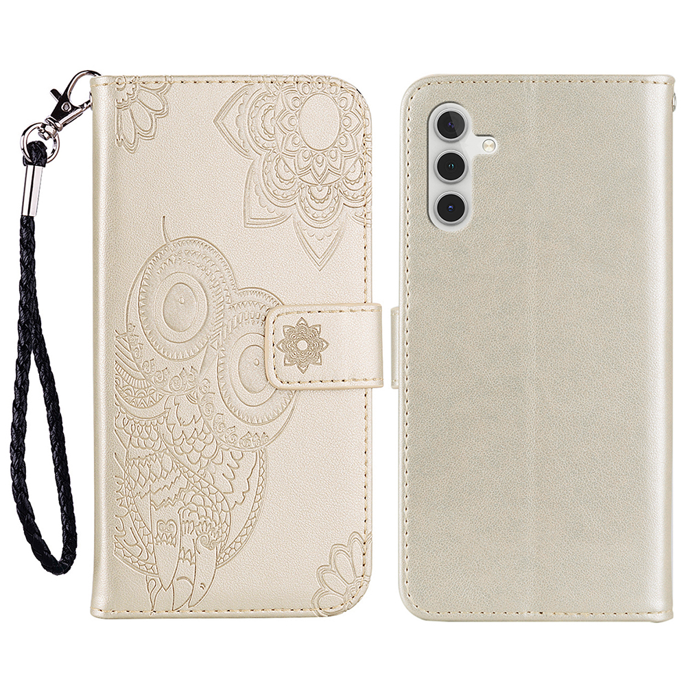 

Flip Phone Case Stylish Imprinted Owl Flower Pattern Leather Phone Cover for Samsung Galaxy A13 5G - Gold, Galaxy A13 5G