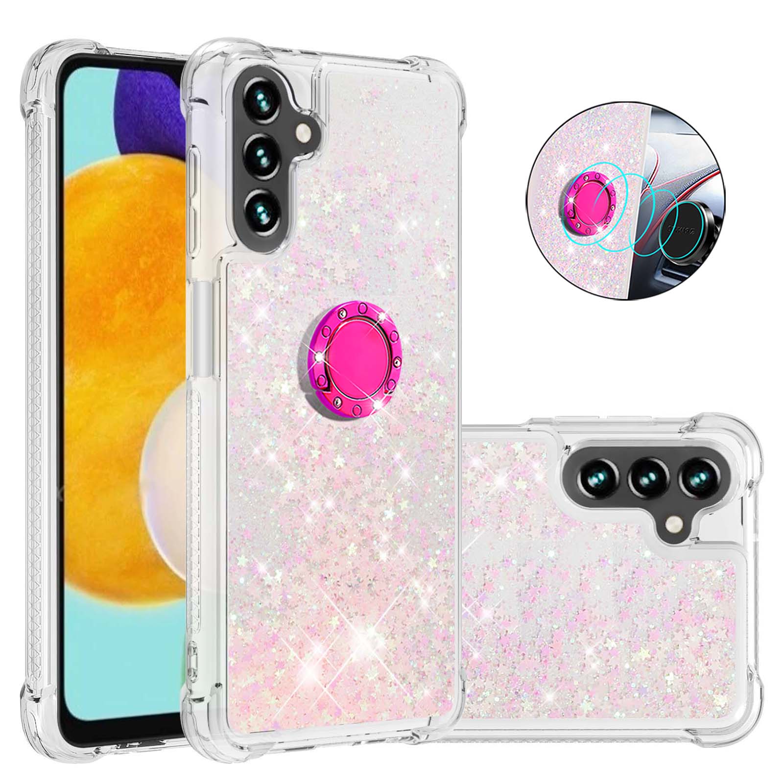 

Quicksand TPU Phone Protective Shell Stylish Glitter Sequins Design with Ring Kickstand for Samsung Galaxy A13 5G - Pink/Pentagram, Galaxy A13 5G