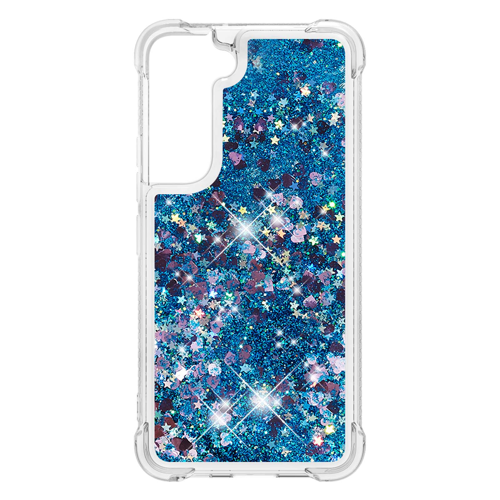 

Soft TPU Clear Cover Moving Quicksand Glitter Cute Phone Case for Samsung Galaxy S22+ 5G - Blue Hearts, Galaxy S22+ 5G