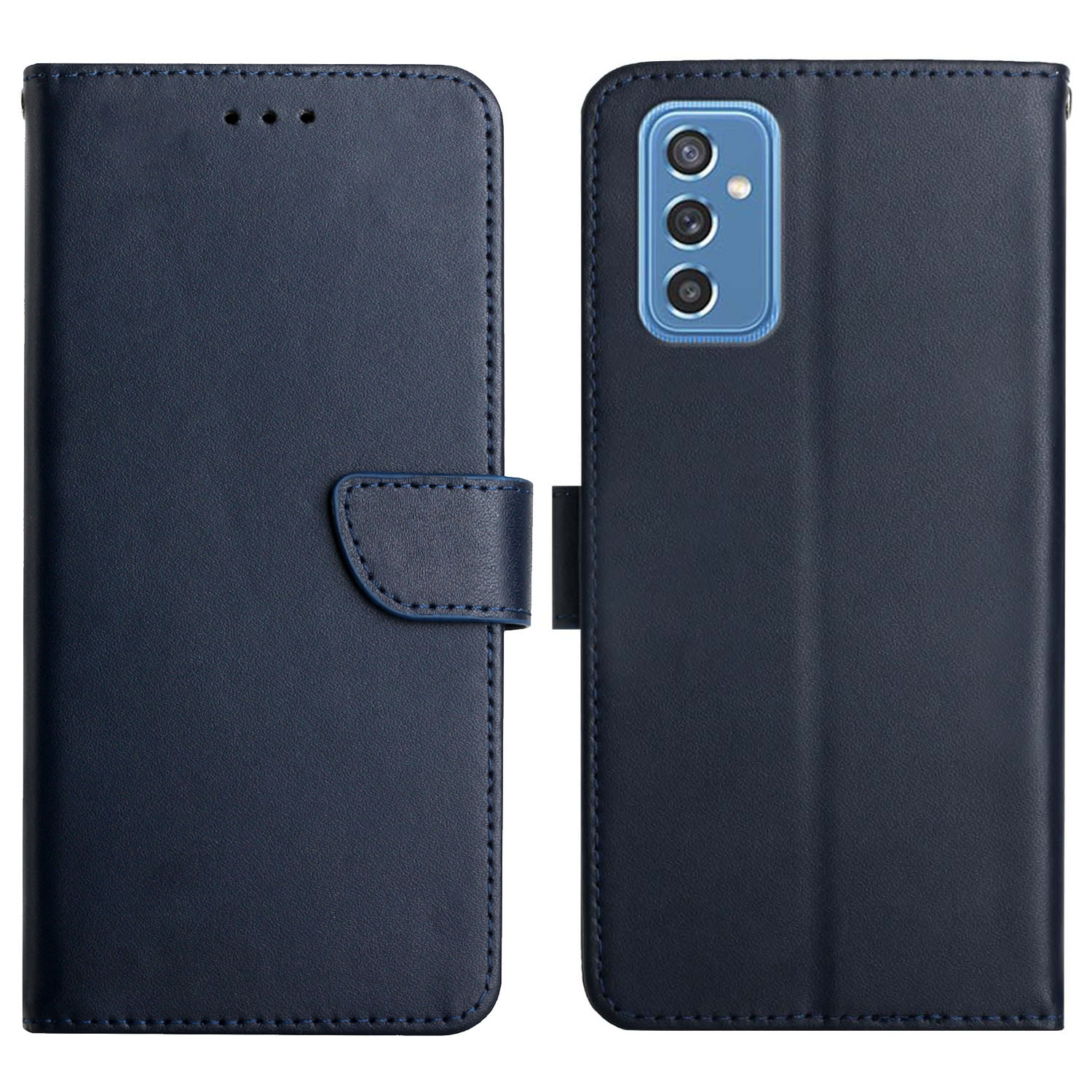 

Nappa Texture Protective Case Solid Color Stand Wallet Fingerprint-resistant Genuine Leather Phone Cover Case for Samsung Galaxy M52 5G - Blue, Samsung Galaxy M52 5G