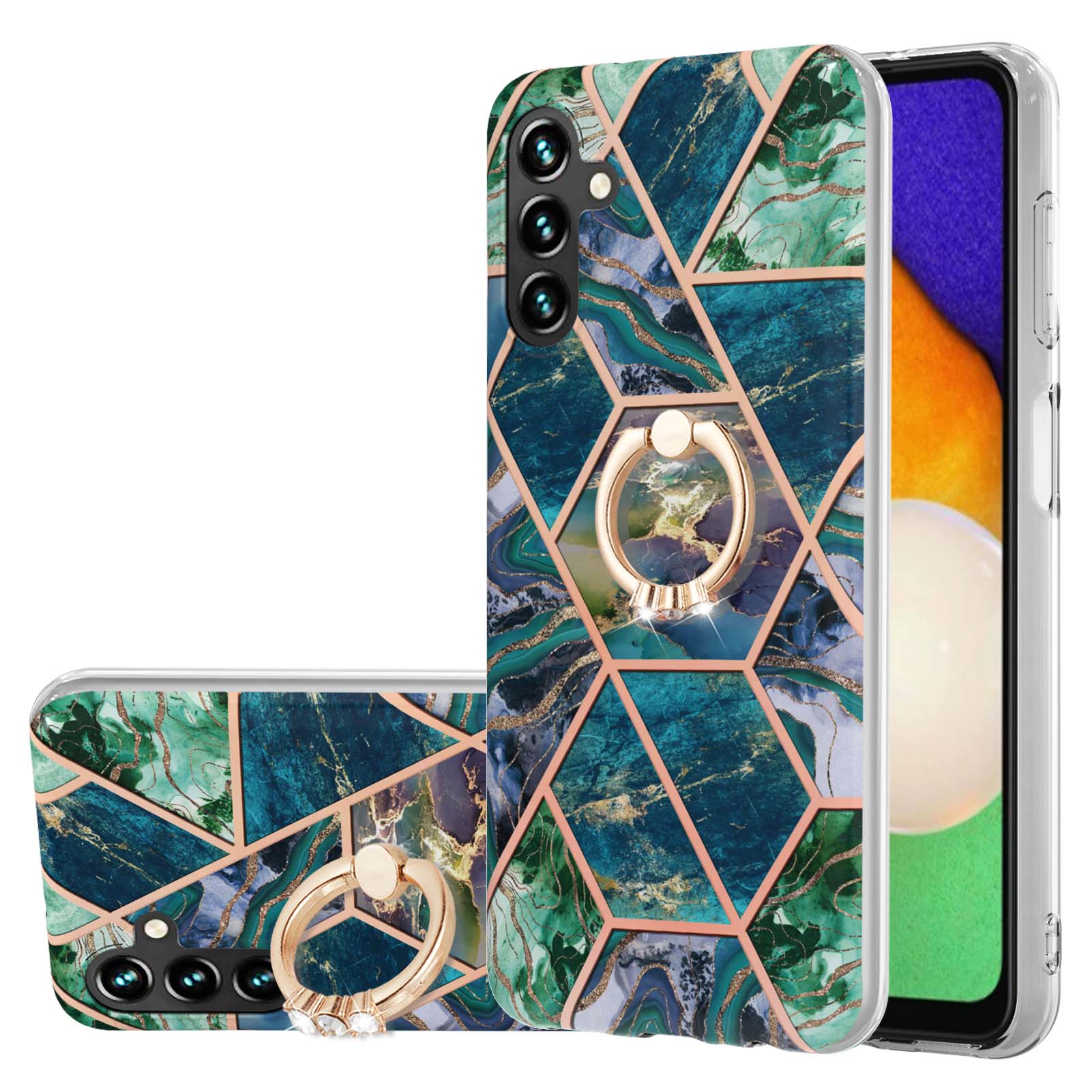 

Для Samsung Galaxy A13 5G Electlopleate Edge Edge 2,0 Мм IMD Dropted Profect TPU Мраморный Стиль Защитный Телефон Крышка С Кольцом - Цвет Морской Волны, Galaxy A13 5G