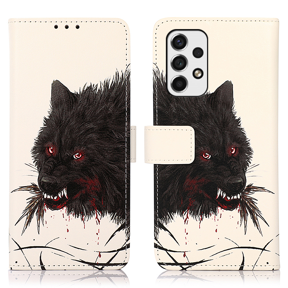 

Wallet Design Premium PU Leather Pattern Printing Stand Flip Cover for Samsung Galaxy A53 5G - Bloody Wolf, Other Samsung Models