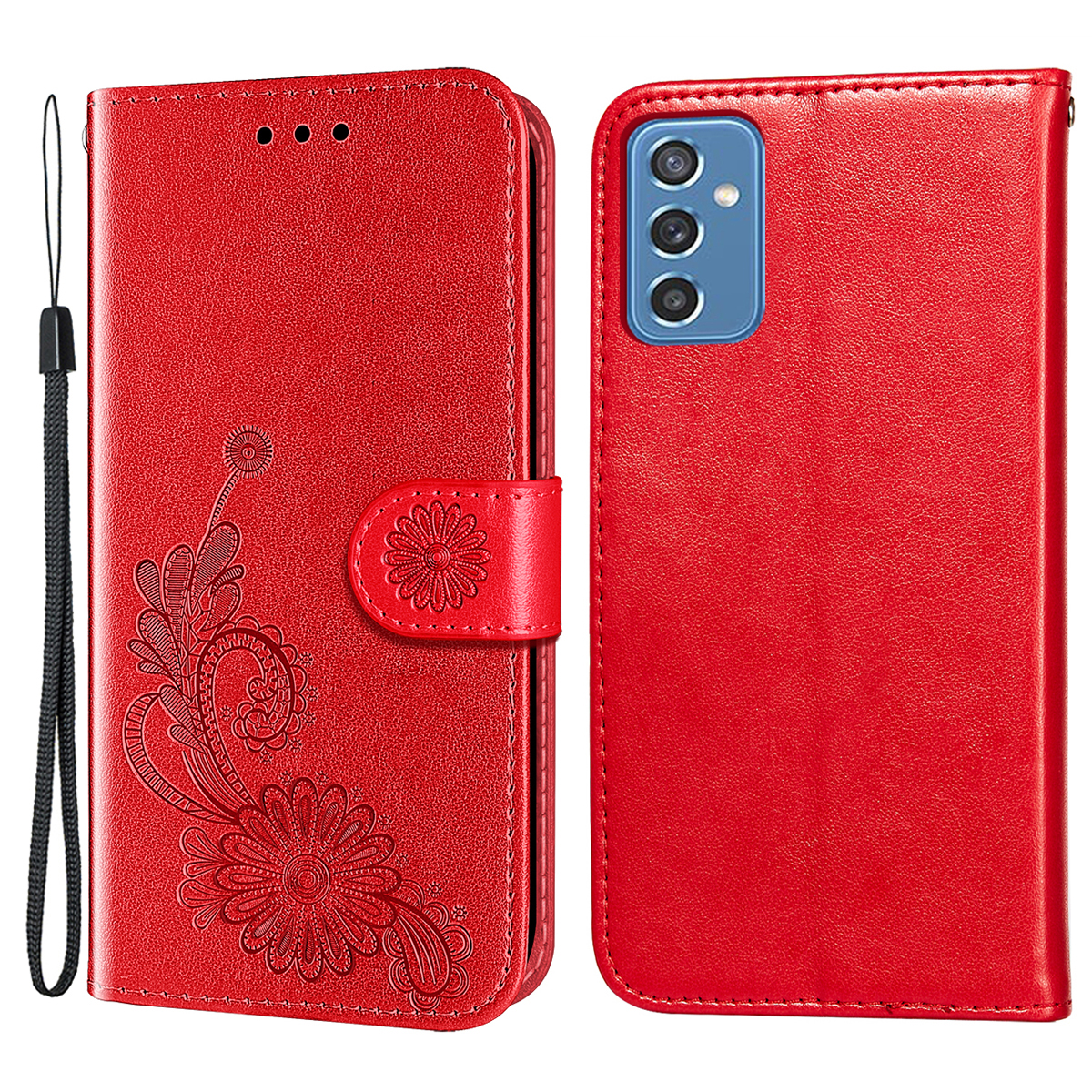 

Устройство Loce Lotus Cheeth + TPU Cheale Comper Collet Cokel Stalet с Ручным Ремнем Для Samsung Galaxy M52 5G - Красный, Samsung Galaxy M52 5G