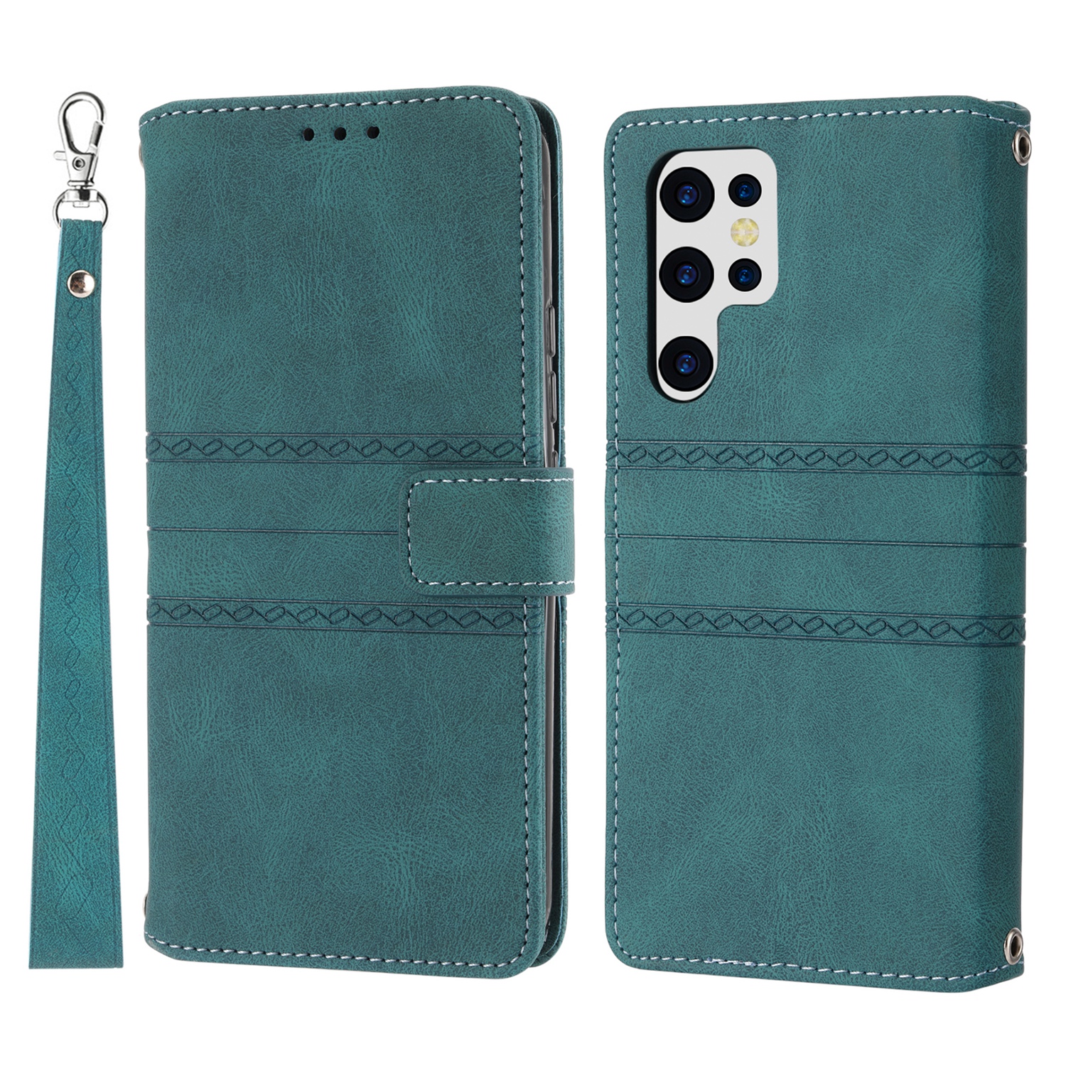 

Imprinted Pattern [Come with Short Lanyard] Soft PU Leather and TPU Flip Wallet Phone Case Cover with Stand for Samsung Galaxy S22 Ultra 5G - Blackish Green, Galaxy S22 Ultra 5G