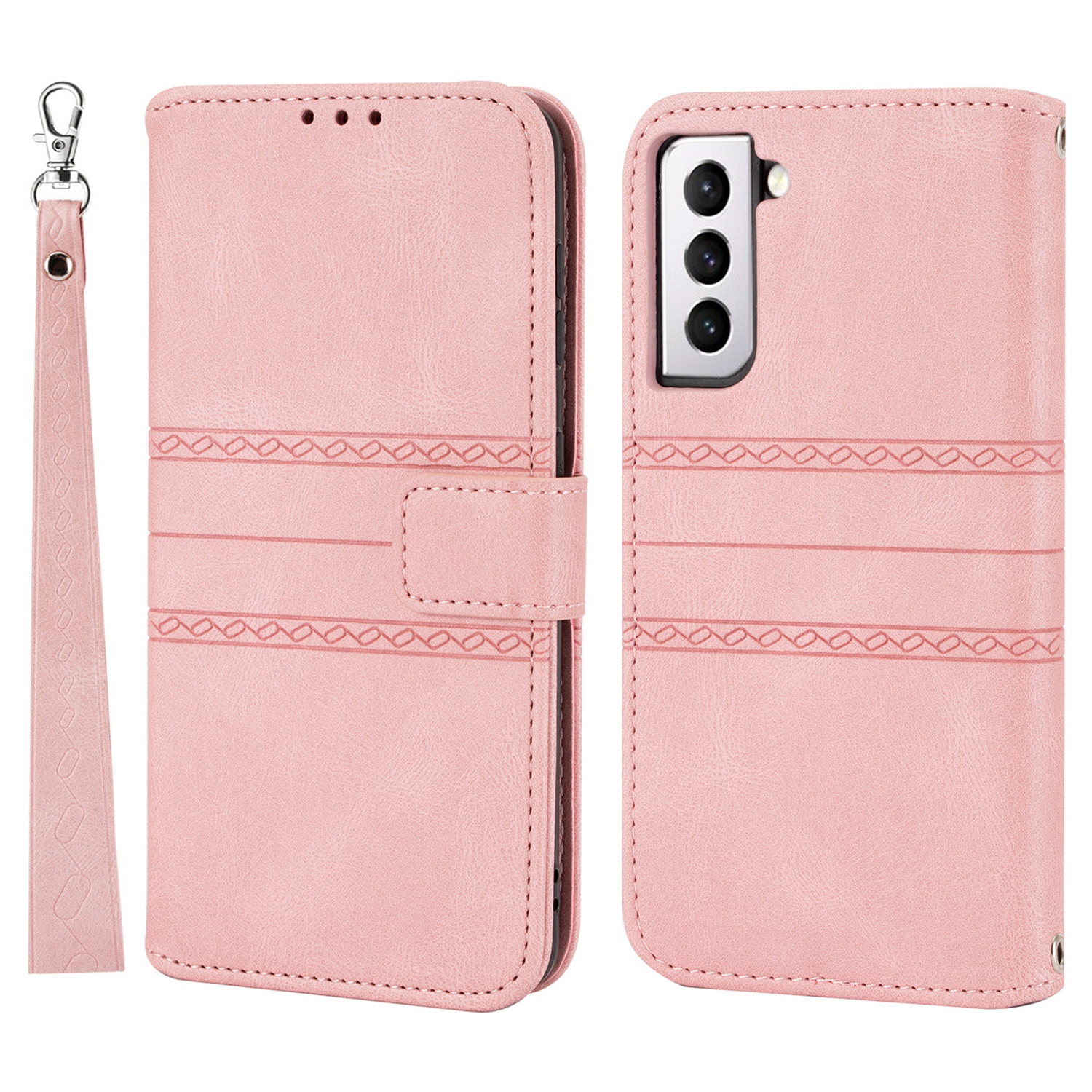 

For Samsung Galaxy S22+ 5G Shockproof Mobile Phone Flip Case Soft PU Leather and TPU Imprinted Pattern Wallet Phone Cover with Stand - Pink, Galaxy S22+ 5G