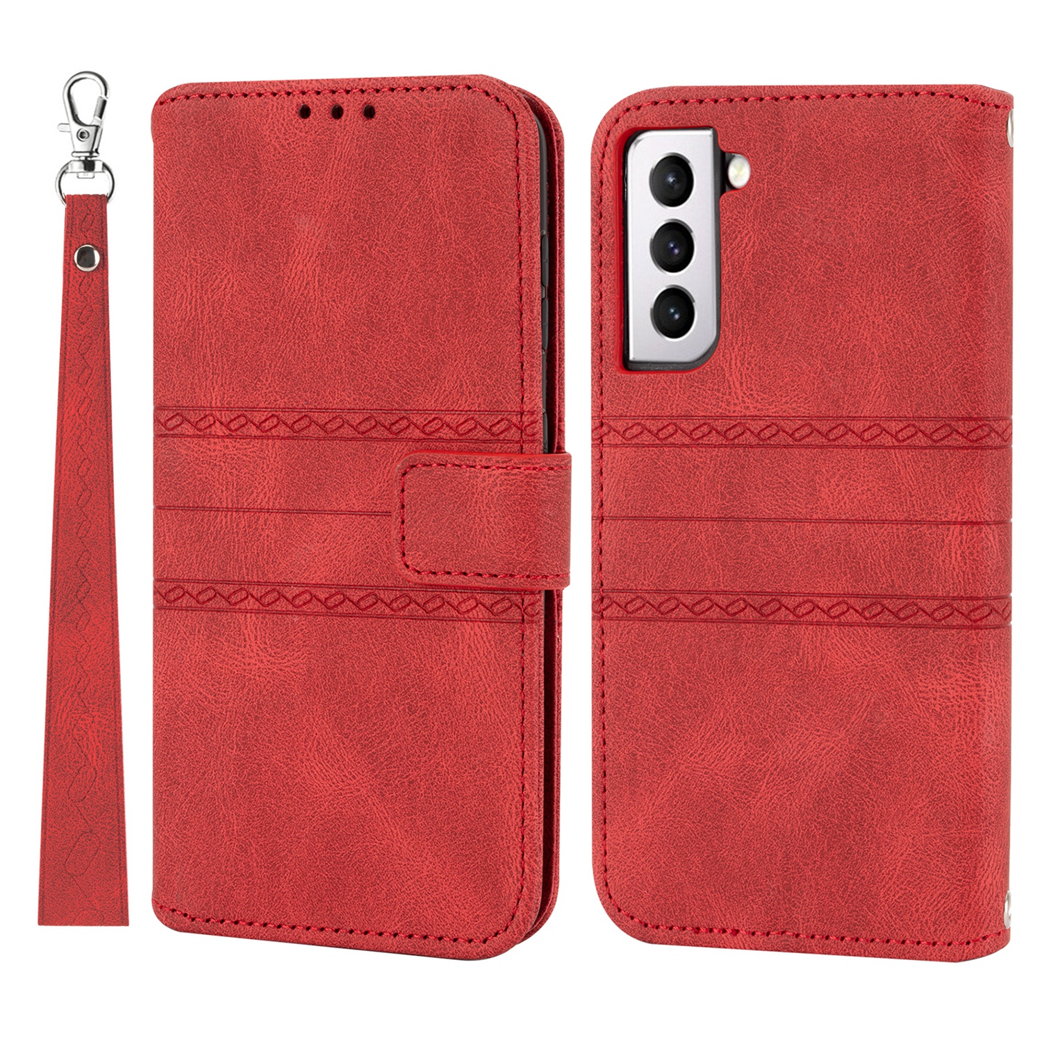 

For Samsung Galaxy S22+ 5G Shockproof Mobile Phone Flip Case Soft PU Leather and TPU Imprinted Pattern Wallet Phone Cover with Stand - Red, Galaxy S22+ 5G