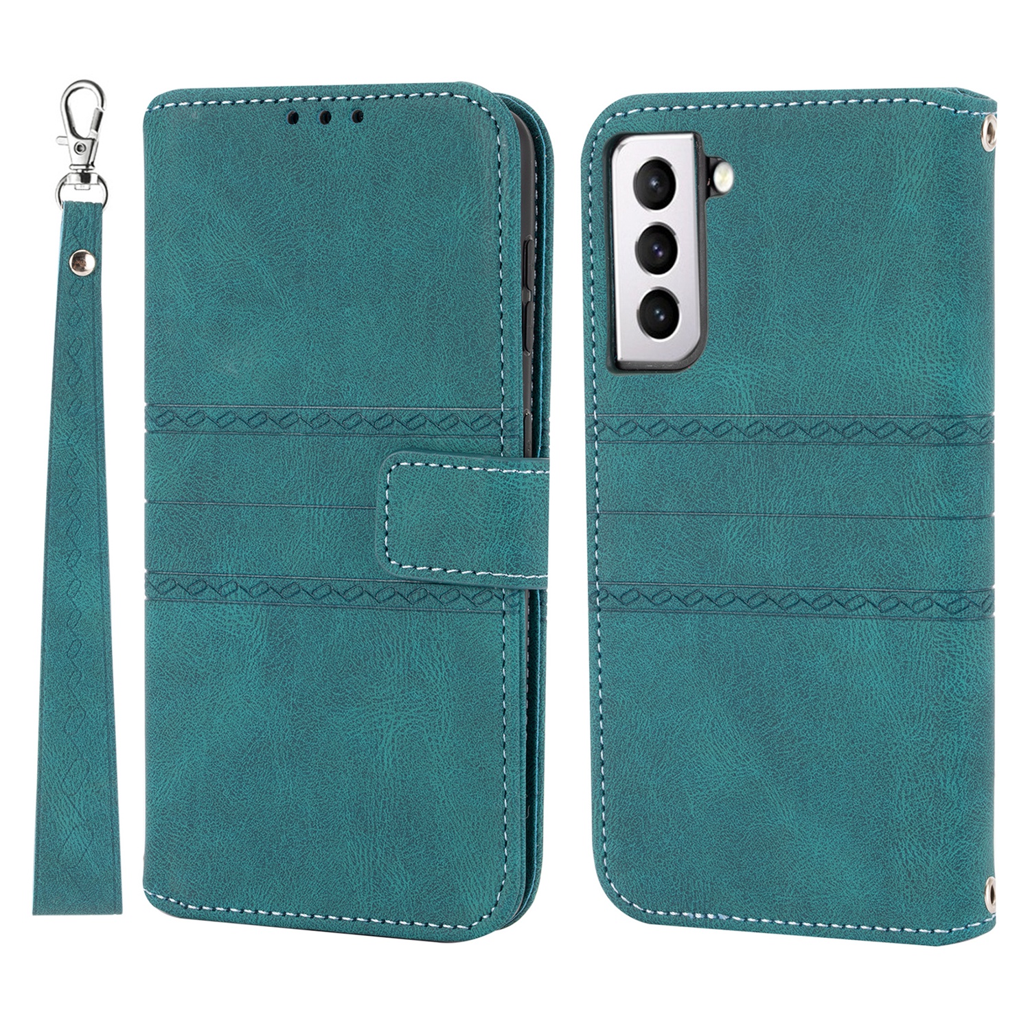 

For Samsung Galaxy S22+ 5G Shockproof Mobile Phone Flip Case Soft PU Leather and TPU Imprinted Pattern Wallet Phone Cover with Stand - Blackish Green, Galaxy S22+ 5G