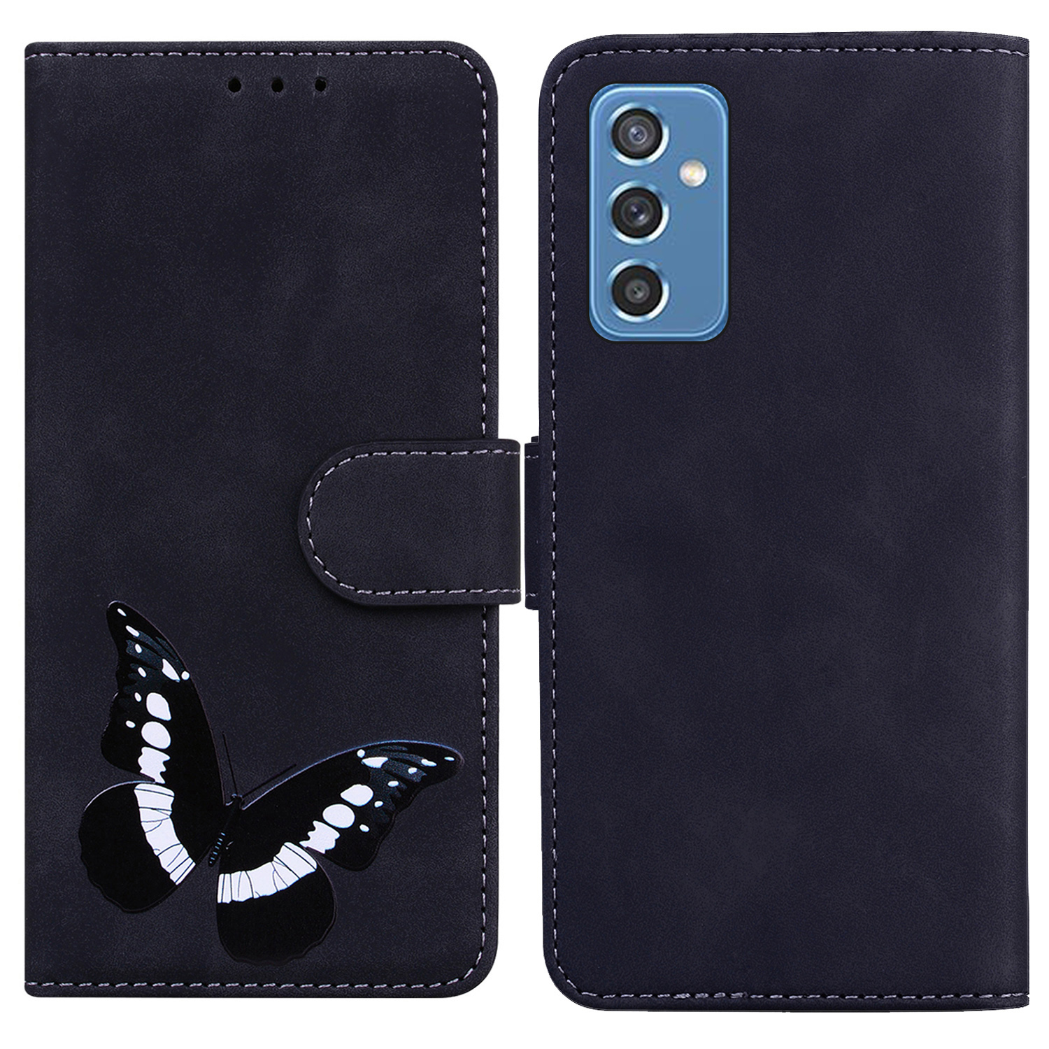 

Butterfly Printing Skin-Touch Anti-Down Кожаный Чехол Стенд Кошелек Чехол Для Samsung Galaxy M52 5G - Чернить, Samsung Galaxy M52 5G