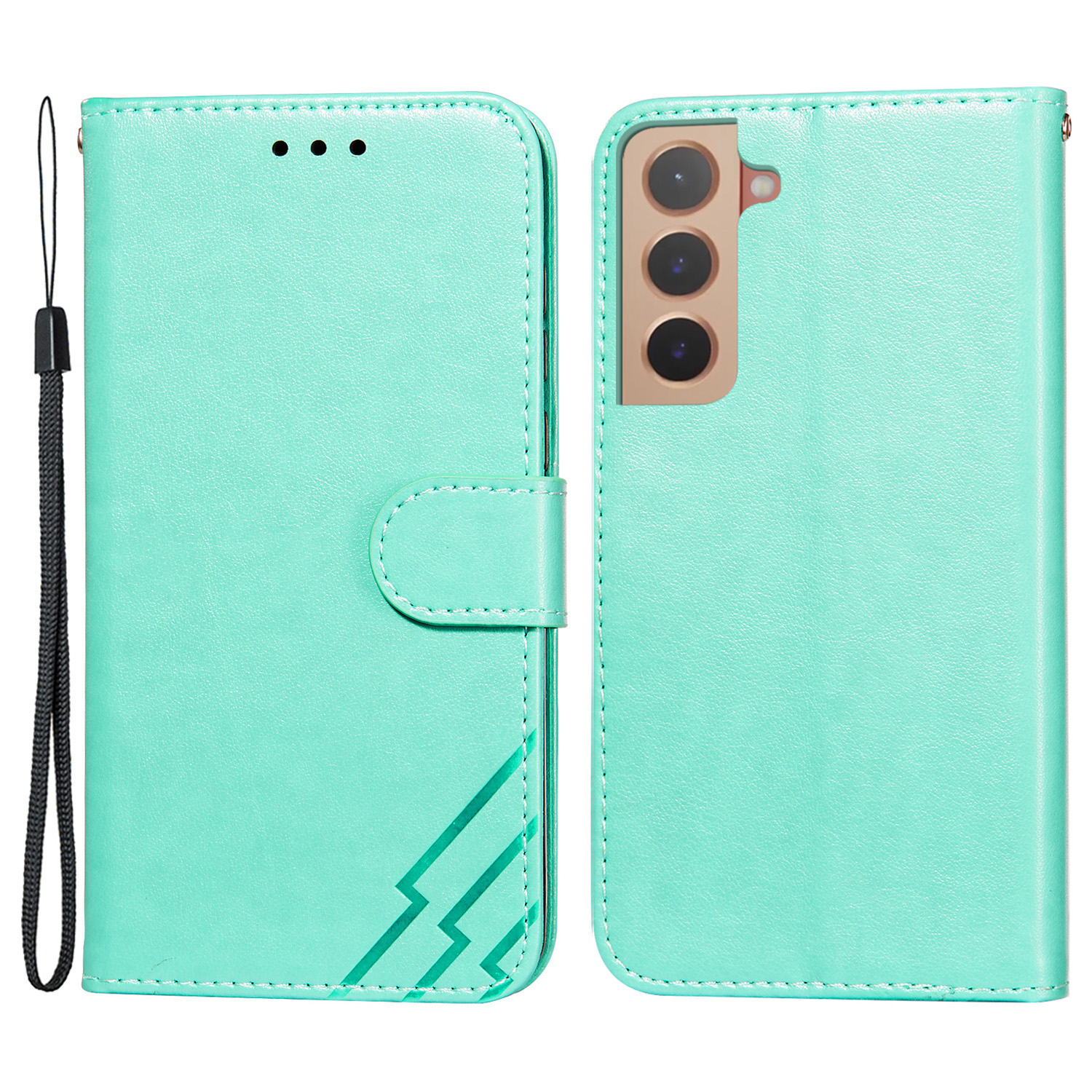 

Shockproof PU Leather and TPU Imprinted Three Stripes Pattern Wallet Phone Case Cover for Samsung Galaxy S22+ 5G - Green, Galaxy S22+ 5G