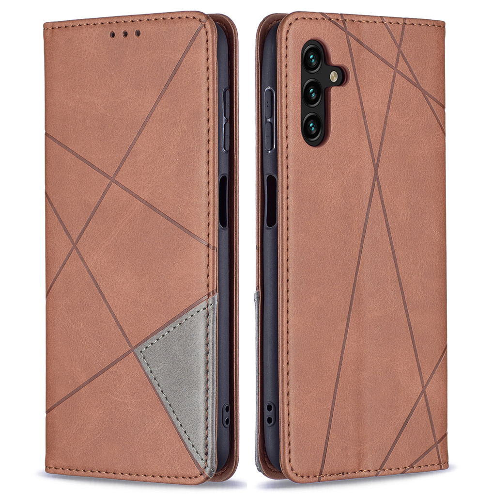 

Splicing Style Phone Cover Rhombus-Like Imprinting Card Slots Design Leather Stand Phone Case for Samsung Galaxy A13 5G / A04s 4G (164.7 x 76.7 x 9.1 mm) - Coffee, Galaxy A13 5G