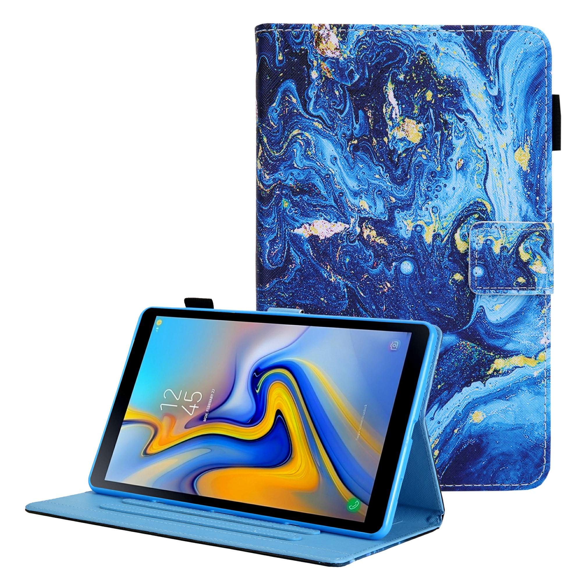

Pattern Printing PU Leather + TPU Protective Tablet Case Shell with Stand and Card Holder for Samsung Galaxy Tab A8 10.5 2021 SM-X200/X205 - Blue Gold Wave, Other Samsung Models