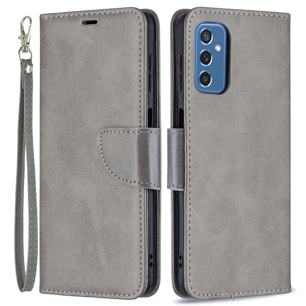 

Drop Resistant PU Leather Wallet Case Magnetic Flip Stand Folio Cover with Strap for Samsung Galaxy M52 5G - Grey, Samsung Galaxy M52 5G