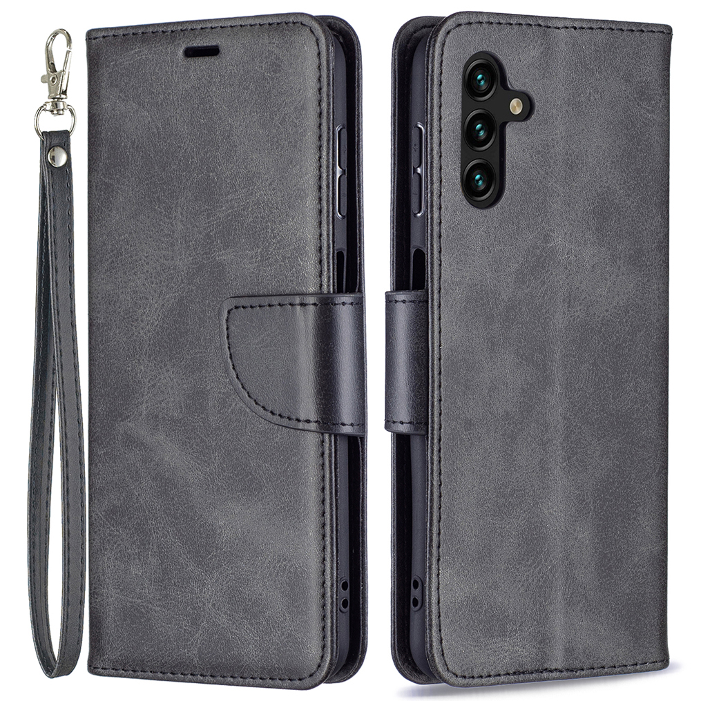

Handy Strap PU Leather Cover Wallet Stand Drop-proof Mobile Phone Case for Samsung Galaxy A13 5G / A04s 4G (164.7 x 76.7 x 9.1 mm) - Black, Galaxy A13 5G