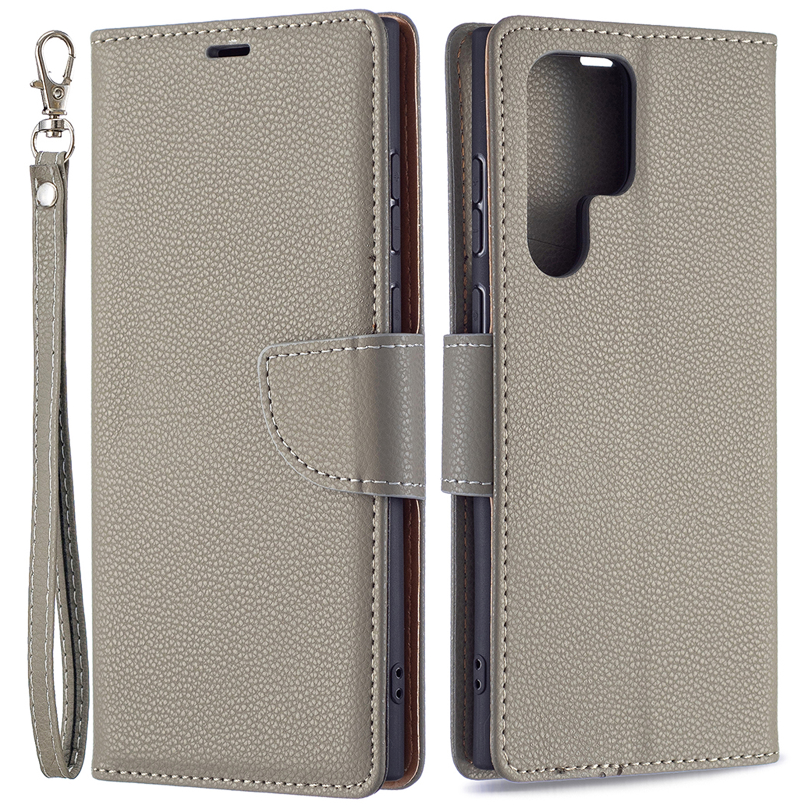 

Litchi Texture Solid Color PU - Серый, Galaxy S22 Ultra 5G