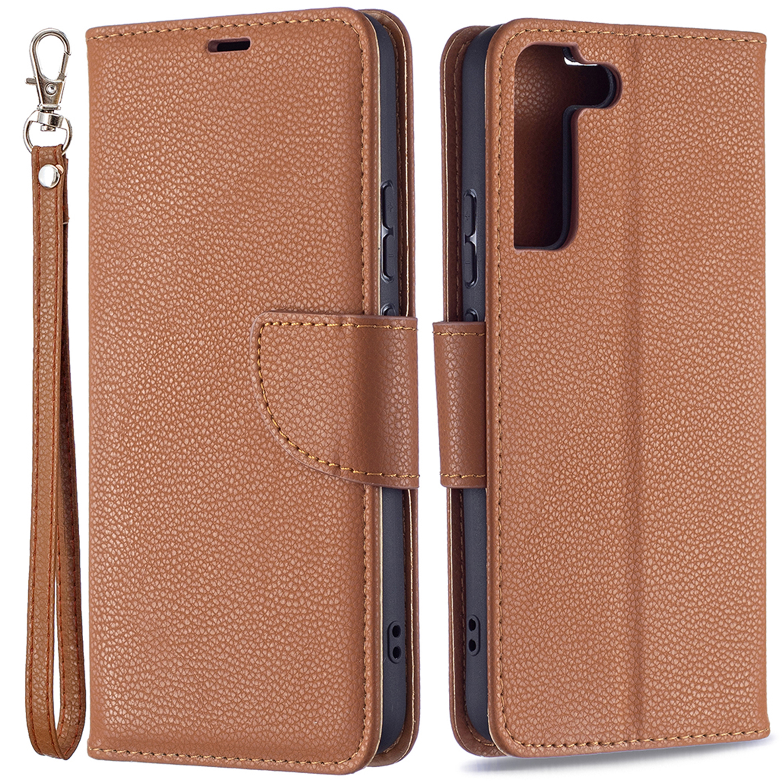 

Litchi Texture Folio Flip Magnetic Closure Leather Case Cover with Wallet Stand for Samsung Galaxy S22+ 5G - Brown, Galaxy S22+ 5G