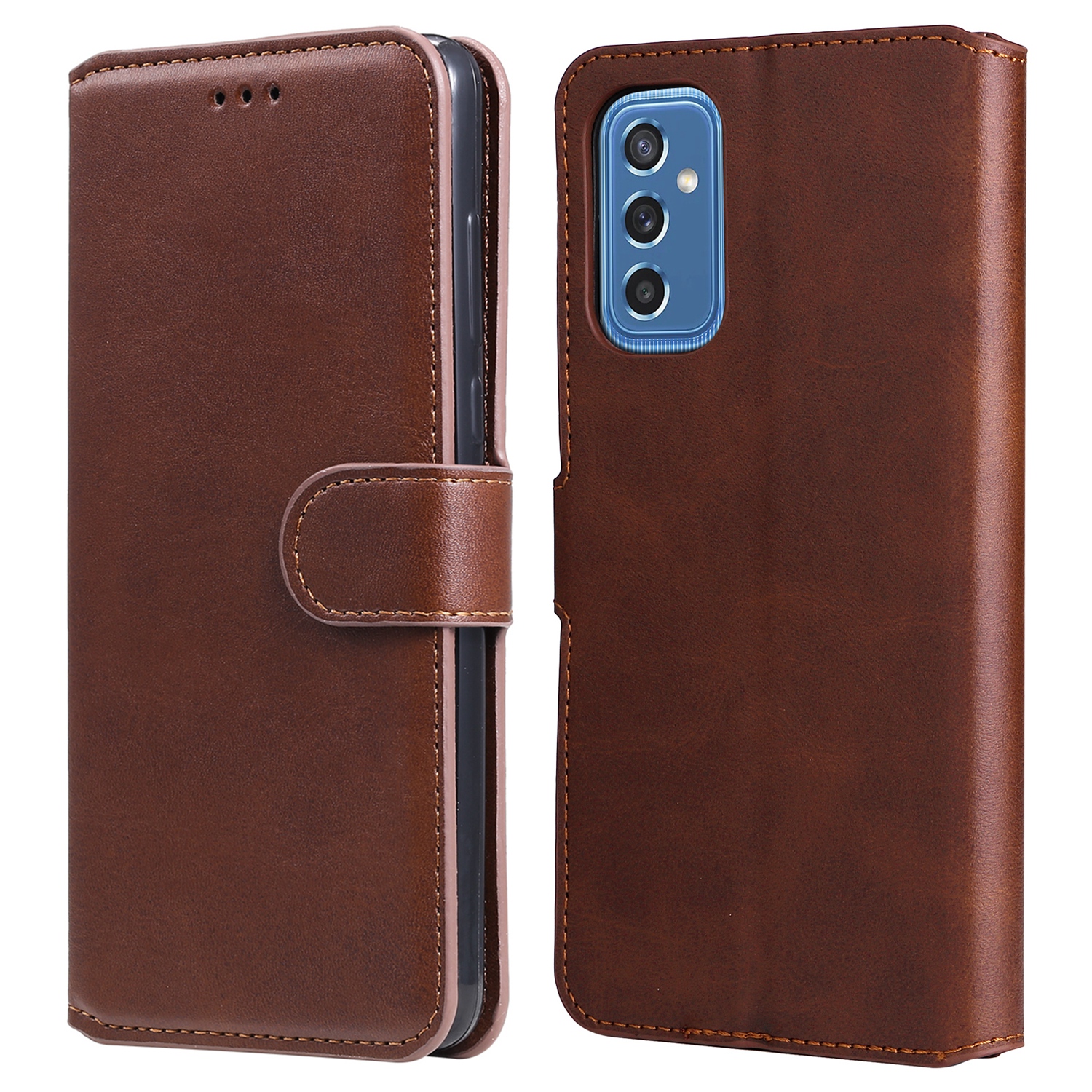 

Классическая Стенда Против Shock Folio Flip Cover Cover Кожаный Кошелек Защитный Кошелек Для Мобильного Телефона Для Samsung Galaxy M52 5G - Коричневый, Samsung Galaxy M52 5G