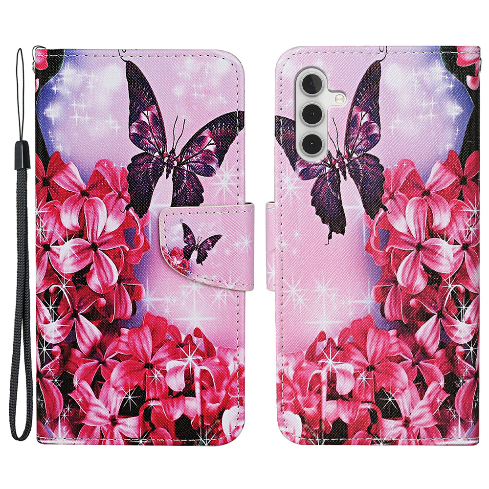 

Drop Resistant Pattern Printing Cross Texture Leather Wallet Case Stand Magnetic Flip Cover with Strap for Samsung Galaxy A13 5G / A04s 4G (164.7 x 76.7 x 9.1 mm) - Red Flowers / Butterfly, Galaxy A13 5G