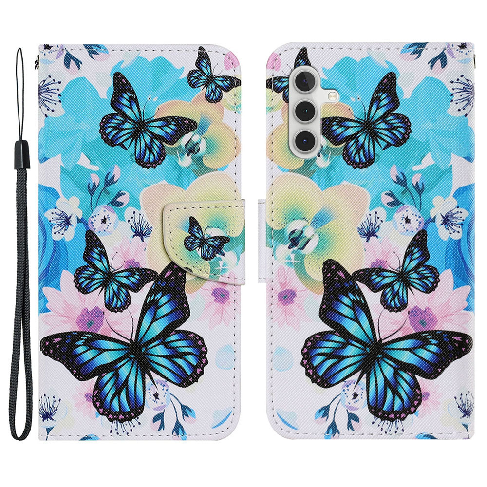 

Pattern Printing Cross Texture PU Leather Phone Case Wallet Stand Protective Cover with Strap for Samsung Galaxy A13 5G - Blue Butterflies, Galaxy A13 5G