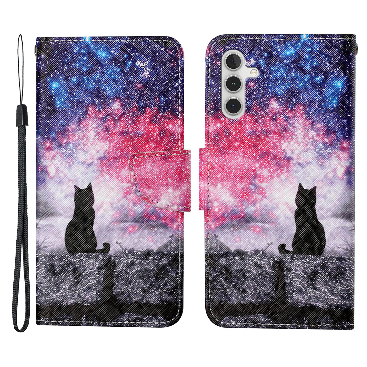 

Cross Texture Scratch-resistant Stylish Pattern Printing PU Leather Phone Case Cover with Stand Wallet for Samsung Galaxy A13 5G - Starry Sky/Cat, Galaxy A13 5G