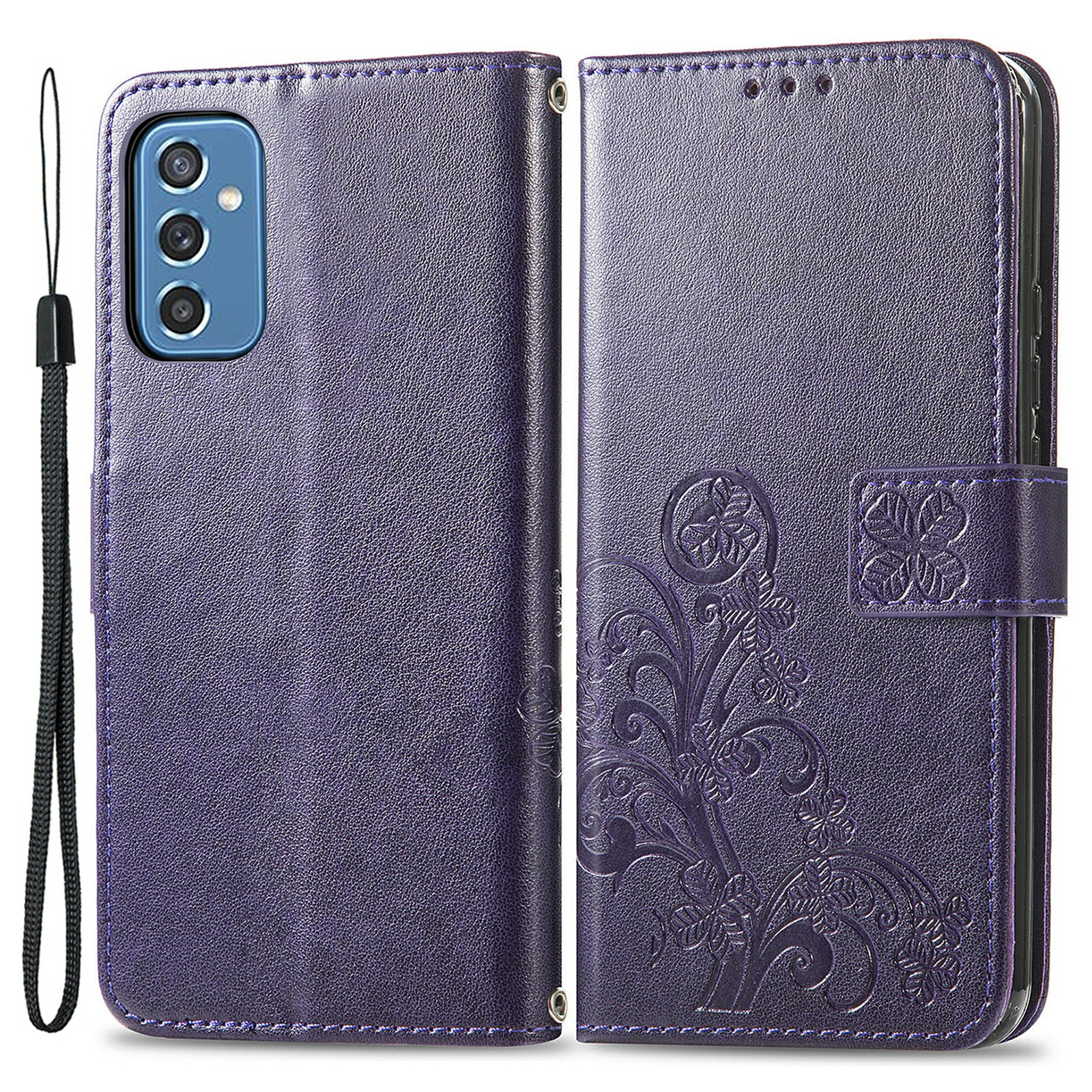 

Flip Cover Four-leaf Phone Cover PU Leather Imprinted Wallet Stand Phone Case Protector for Samsung Galaxy M52 5G - Purple, Samsung Galaxy M52 5G