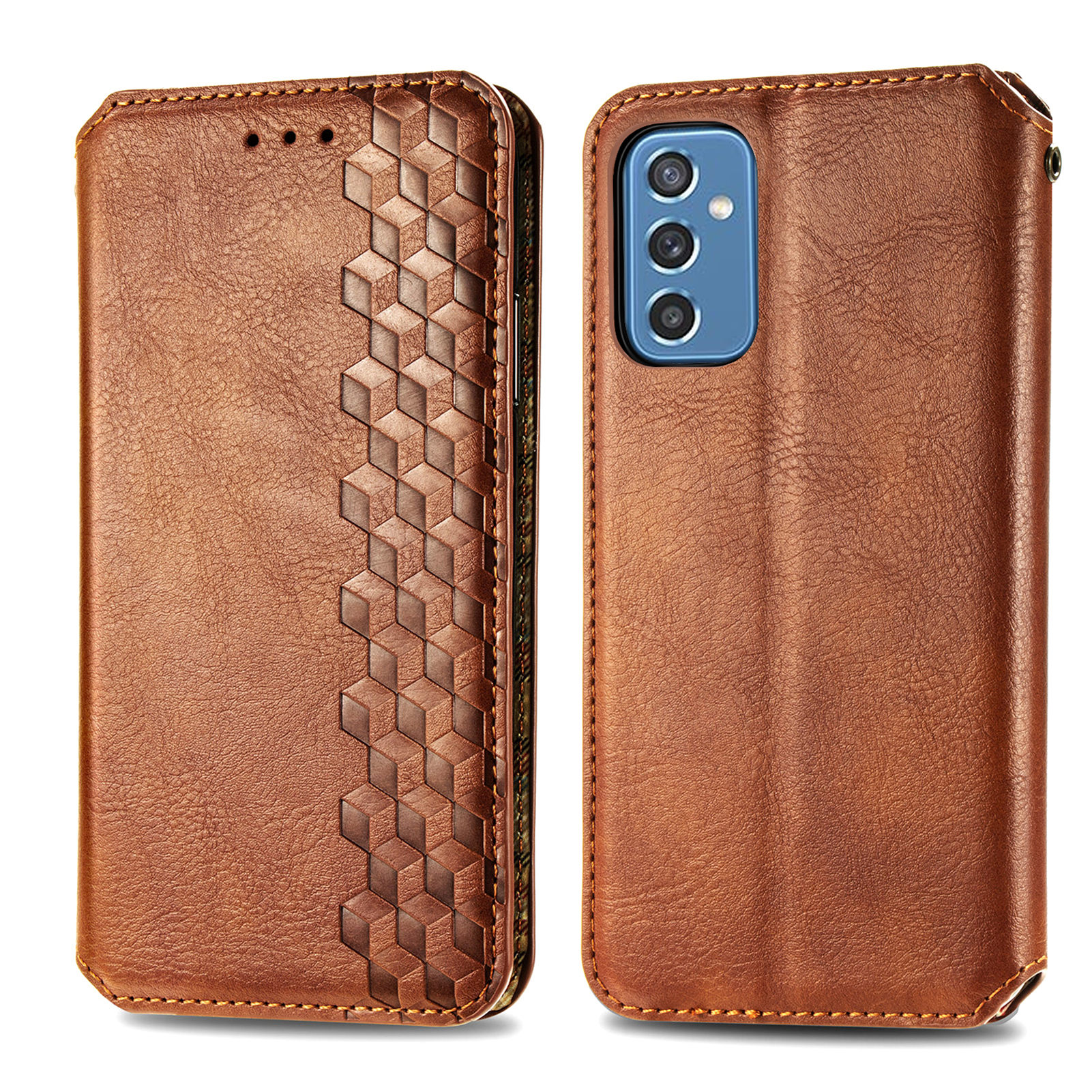 

Стильный Ромб Импринтированный Магнитный Магнит, Закрытие Кожи PU + Cover Cover Cover Chore Для Samsung Galaxy M52 5G - Коричневый, Samsung Galaxy M52 5G
