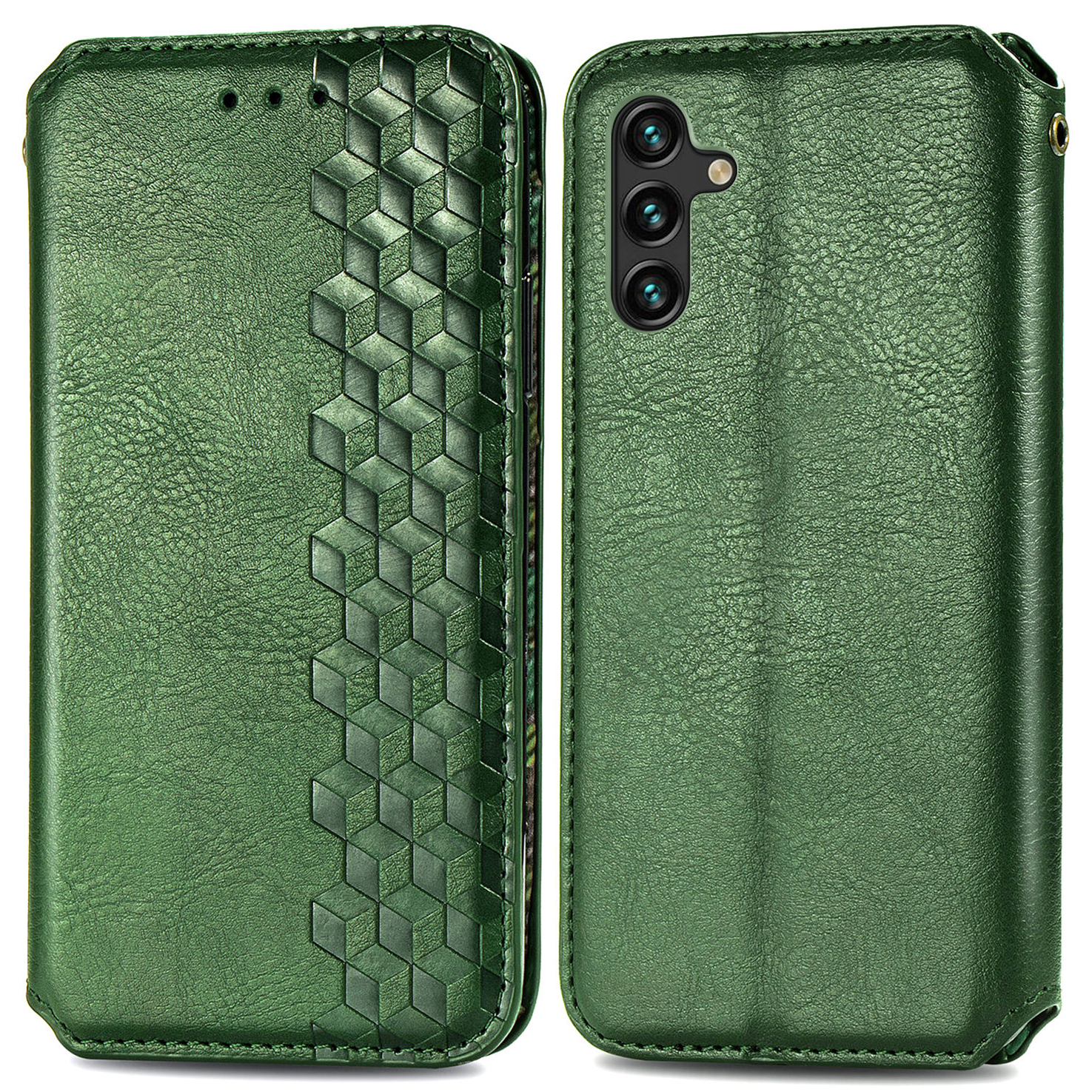 

Imprinting Rhombus Magnet Auto-absorbed Leather Stand Cover Wallet Case for Samsung Galaxy A13 5G / A04s 4G (164.7 x 76.7 x 9.1 mm) - Green, Galaxy A13 5G