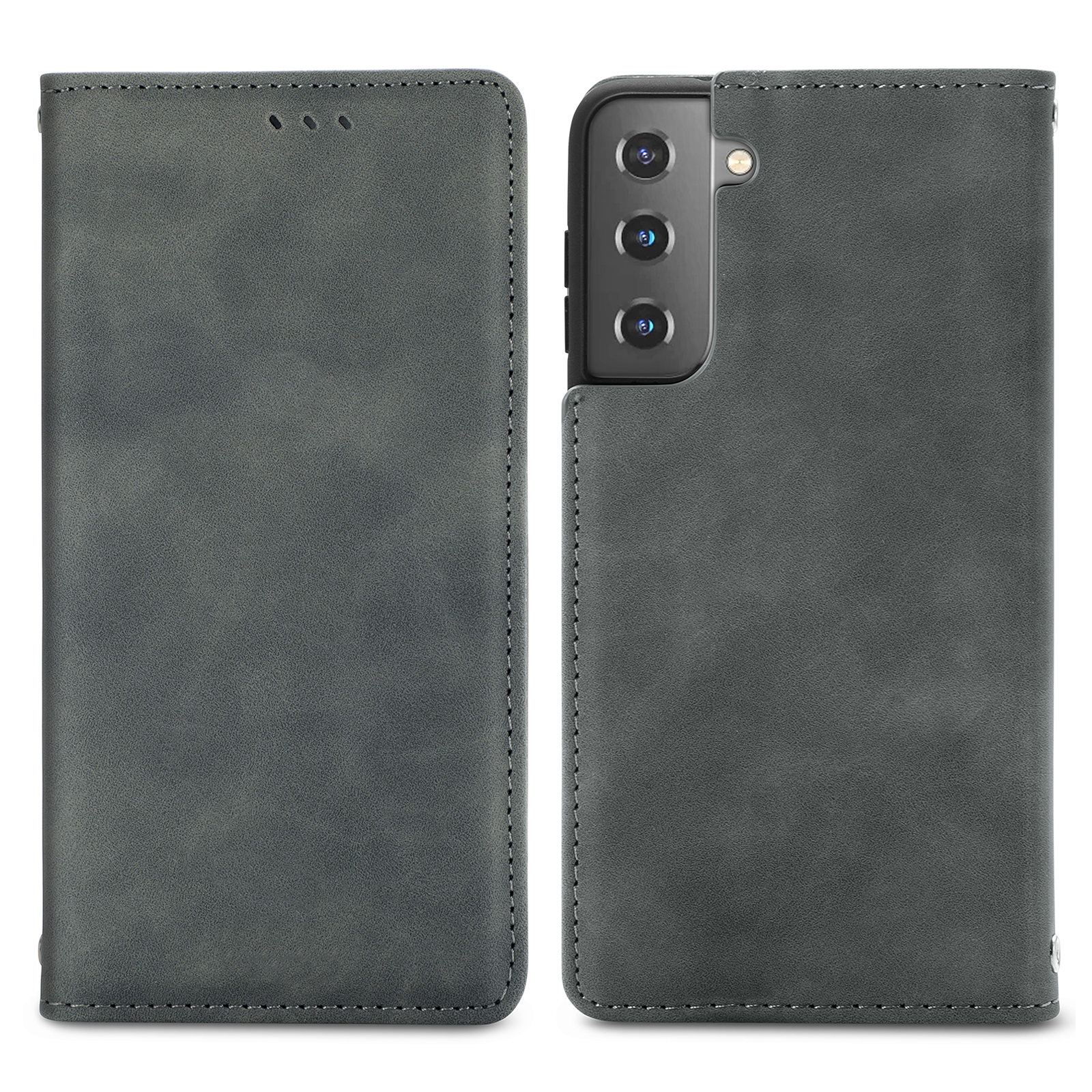 

Ретро в Стиле Кожа Кожа Кожа Кожа с Флип-корпусом Слоты Folio Auto Magnetic Lock Cover Для Samsung Galaxy S22+ 5G - Серый