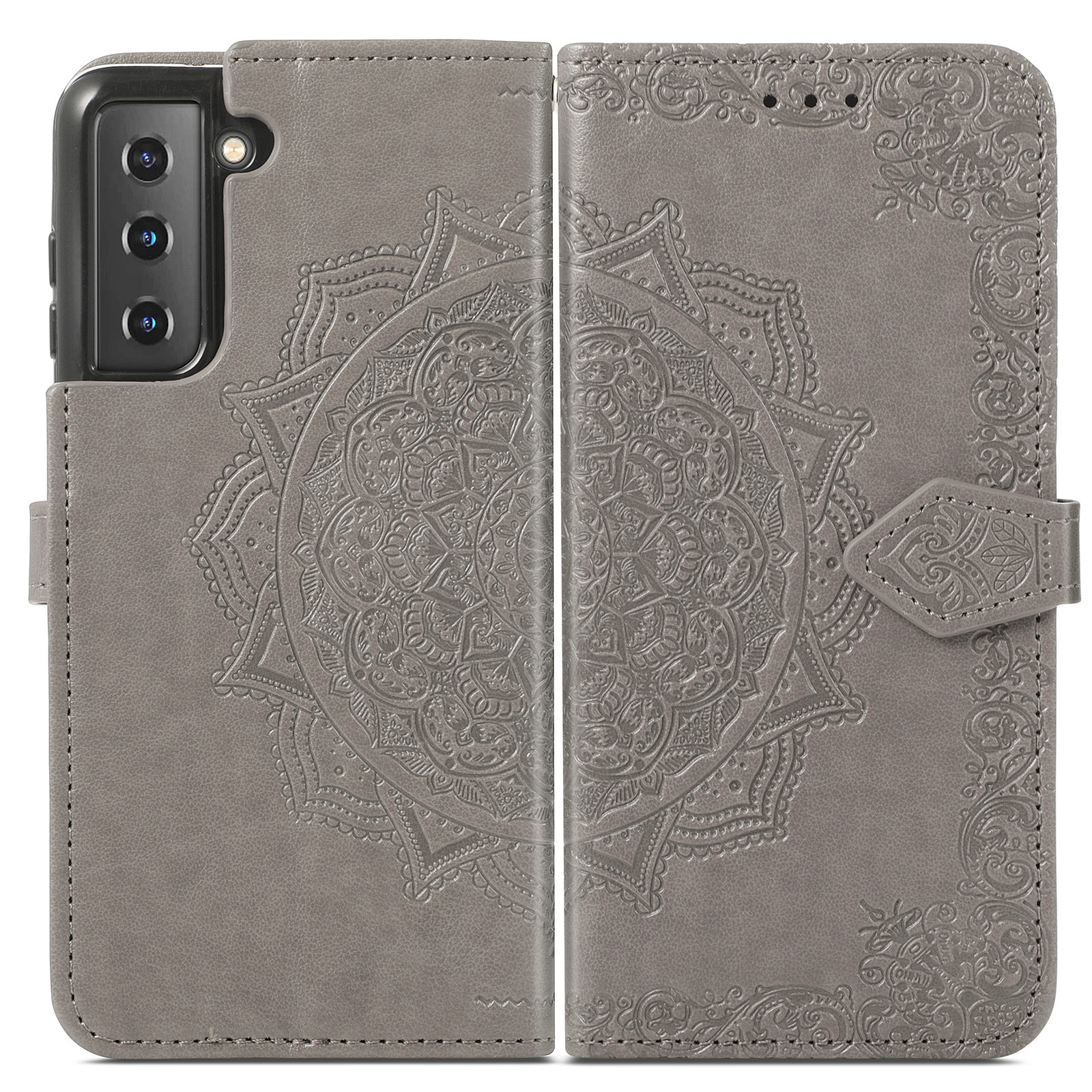 

Embossed Mandala Pattern PU Leather Magnetic Cover Wallet Stand Flip Protective Case with Strap for Samsung Galaxy S22+ 5G - Grey, Galaxy S22+ 5G