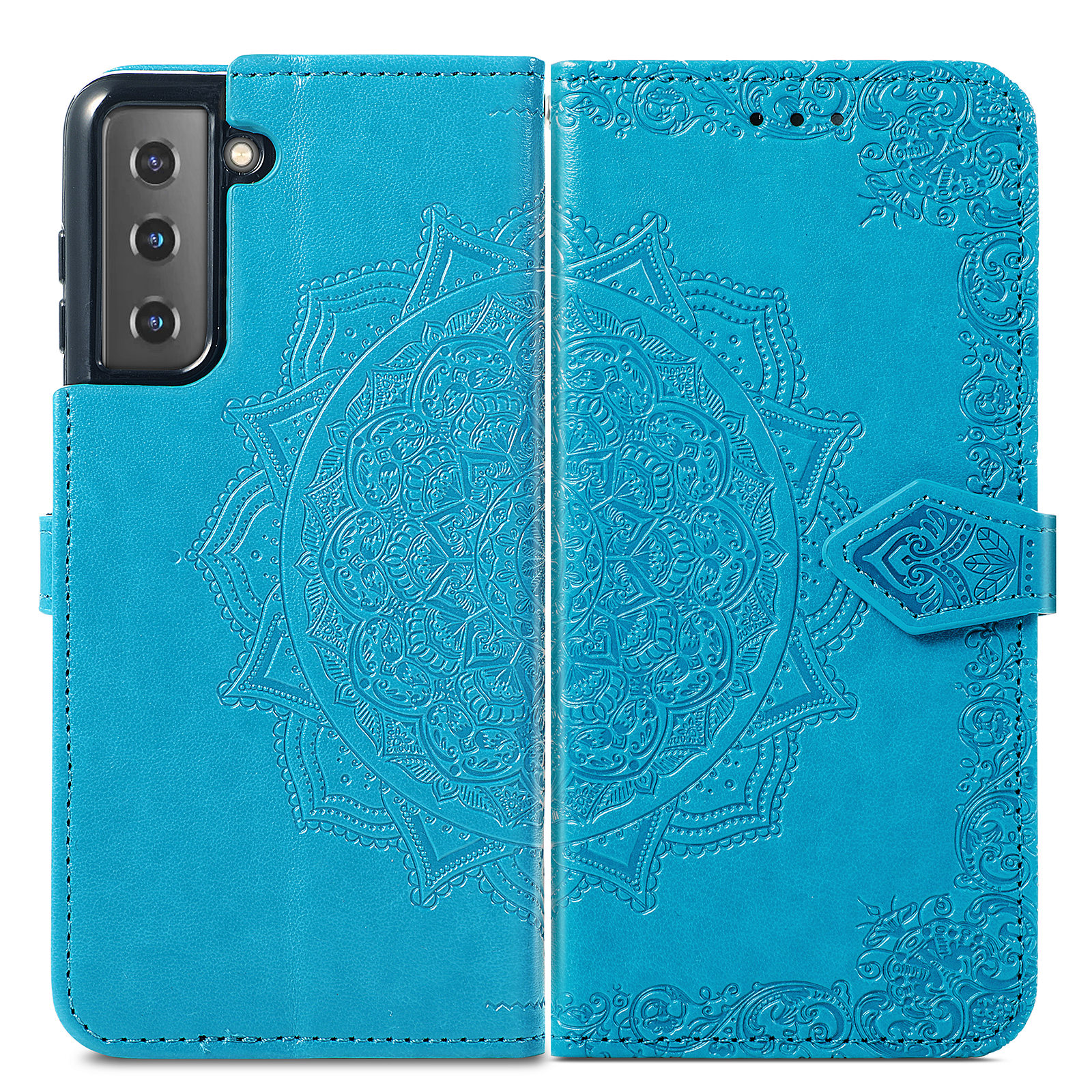 

Embossed Mandala Pattern PU Leather Magnetic Cover Wallet Stand Flip Protective Case with Strap for Samsung Galaxy S22+ 5G - Blue, Galaxy S22+ 5G
