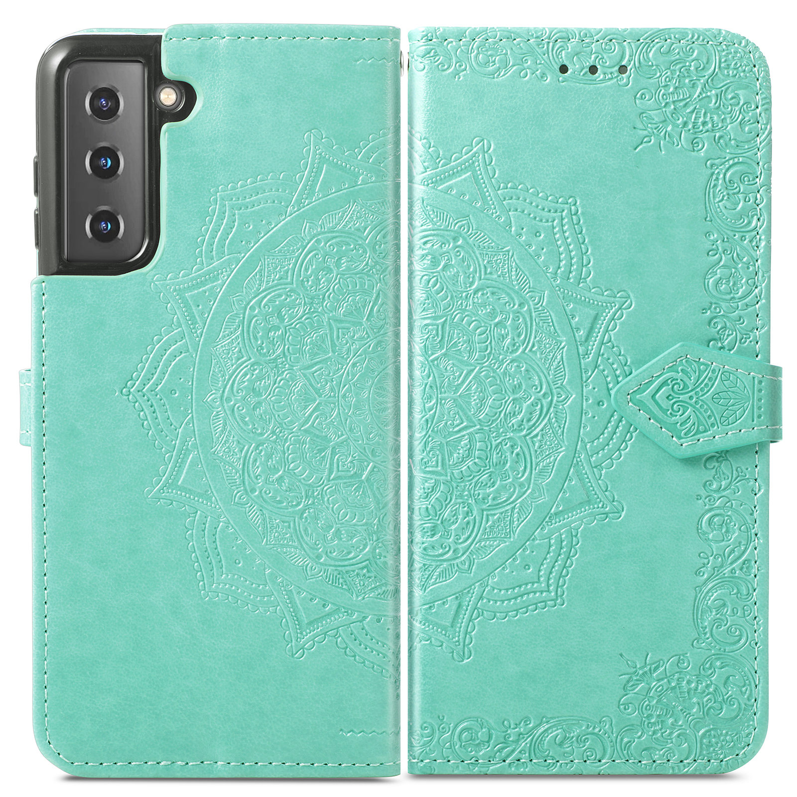 

Embossed Mandala Pattern PU Leather Magnetic Cover Wallet Stand Flip Protective Case with Strap for Samsung Galaxy S22+ 5G - Green, Galaxy S22+ 5G