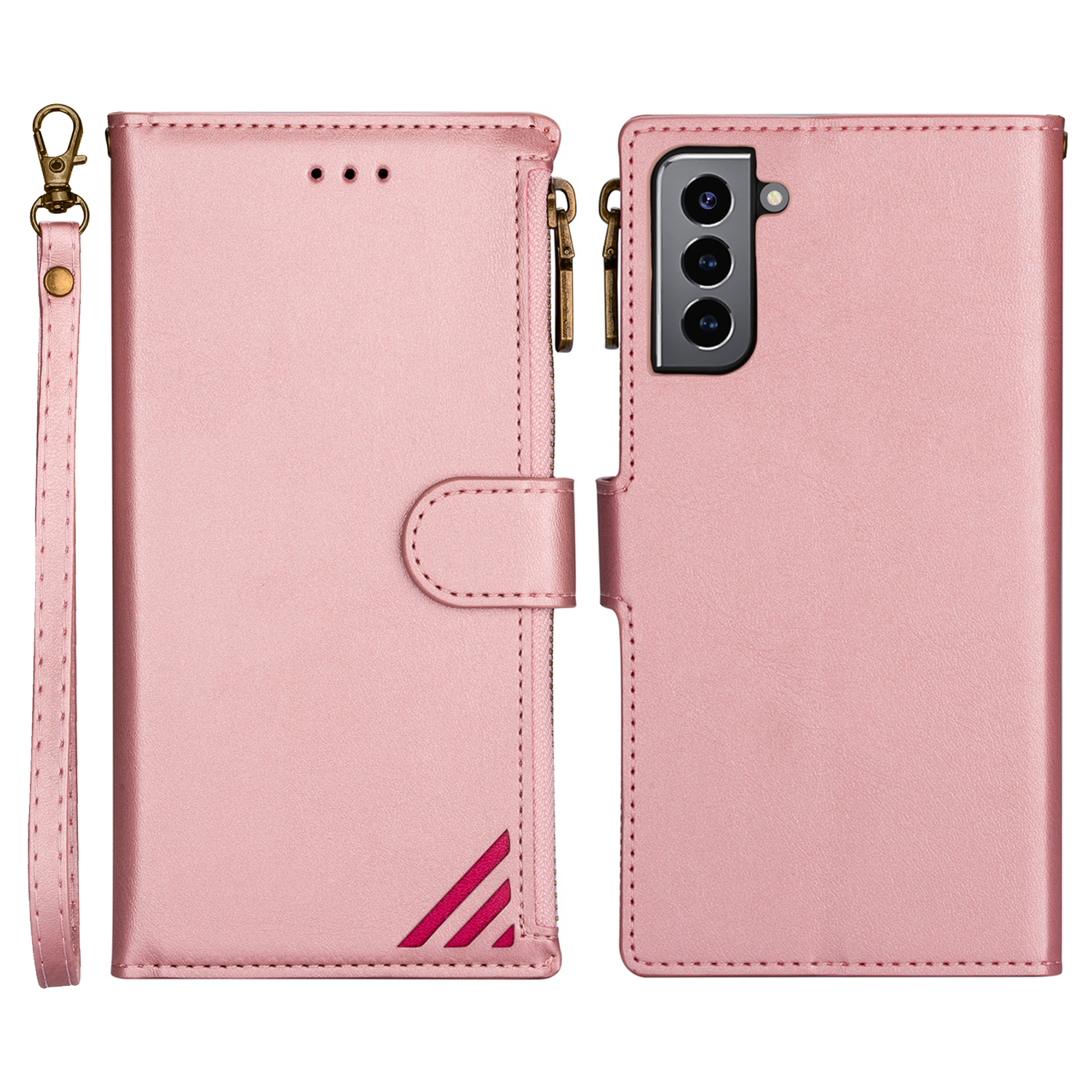 

Scratch-resistant PU Leather Case Wallet Stand Cover Shell with Zipper Pocket for Samsung Galaxy S22+ 5G - Rose Gold, Galaxy S22+ 5G