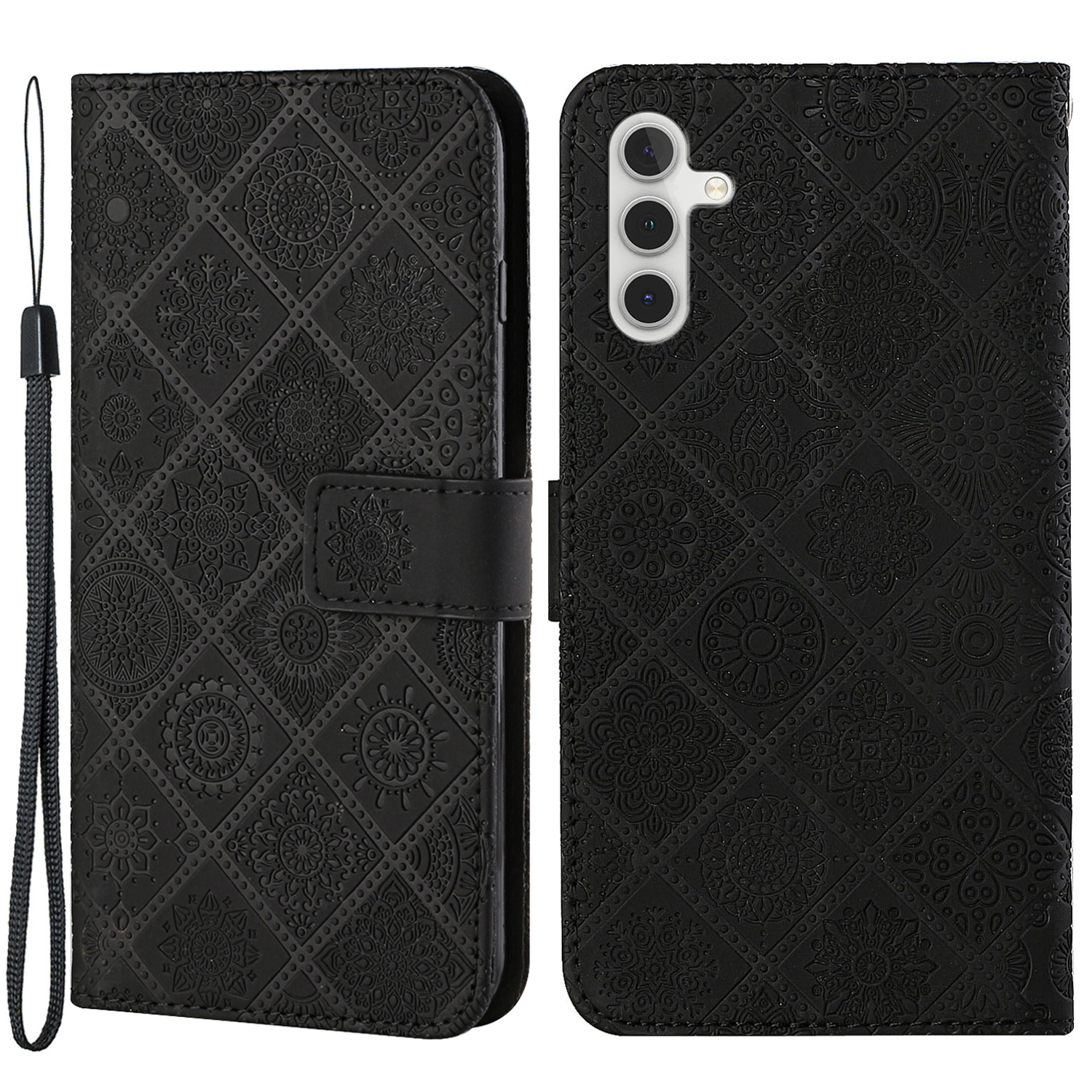 

PU Leather Ethnic Style Pattern Imprinted Wallet Case Full Protection Flip Stand Magnetic Cover with Strap for Samsung Galaxy A13 5G - Black, Galaxy A13 5G