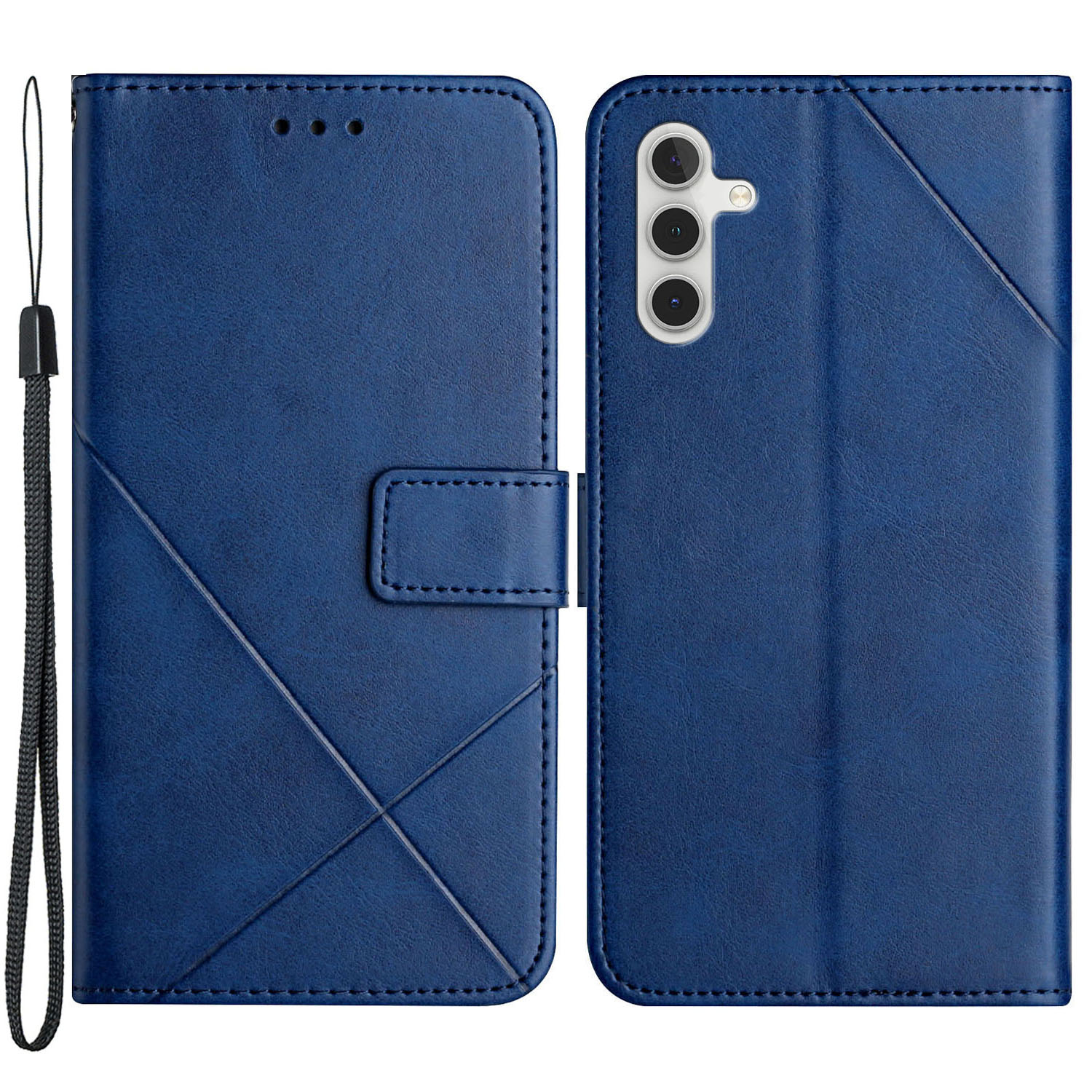 

Stripes Imprinted PU Leather Magnetic Flip Cover Stand Feature Wallet Phone Case with Wrist Strap for Samsung Galaxy A13 5G - Blue, Galaxy A13 5G