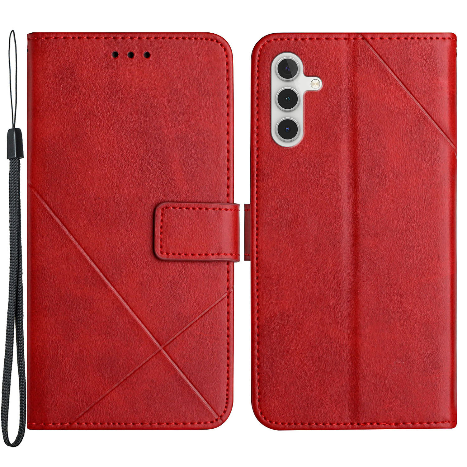 

Stripes Imprinted PU Leather Magnetic Flip Cover Stand Feature Wallet Phone Case with Wrist Strap for Samsung Galaxy A13 5G - Red, Galaxy A13 5G