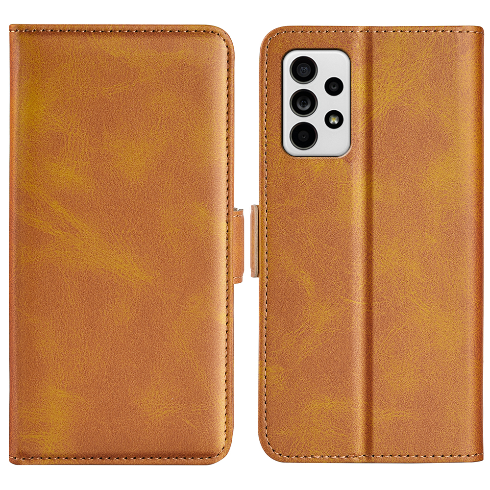 

Double Clasps Magnetic Closure Leather Phone Case Horizontal Flip Cover with Wallet Stand for Samsung Galaxy A33 5G - Yellow, Samsung Galaxy A33 5G