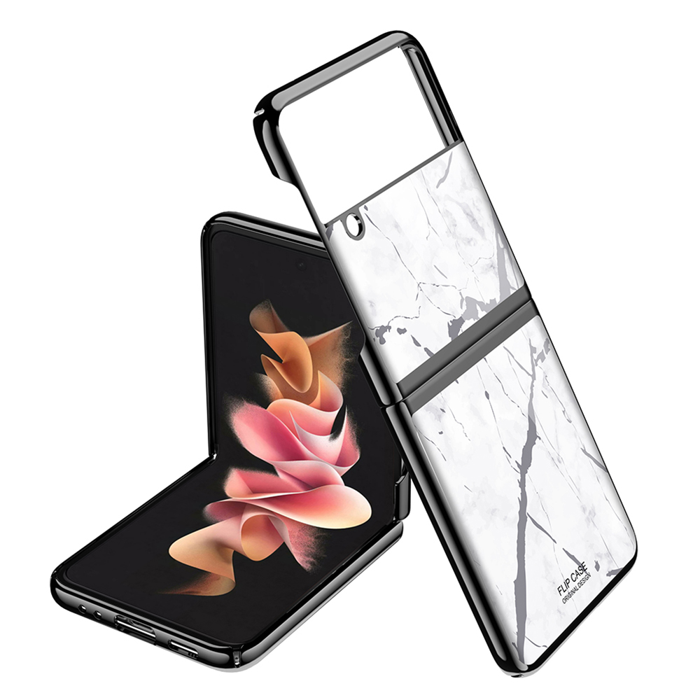 

Electroplating PC Phone Shell Ultra Slim Flip Phone Case for Samsung Galaxy Z Flip3 5G - White/Black, Samsung Galaxy Z Flip3 5G
