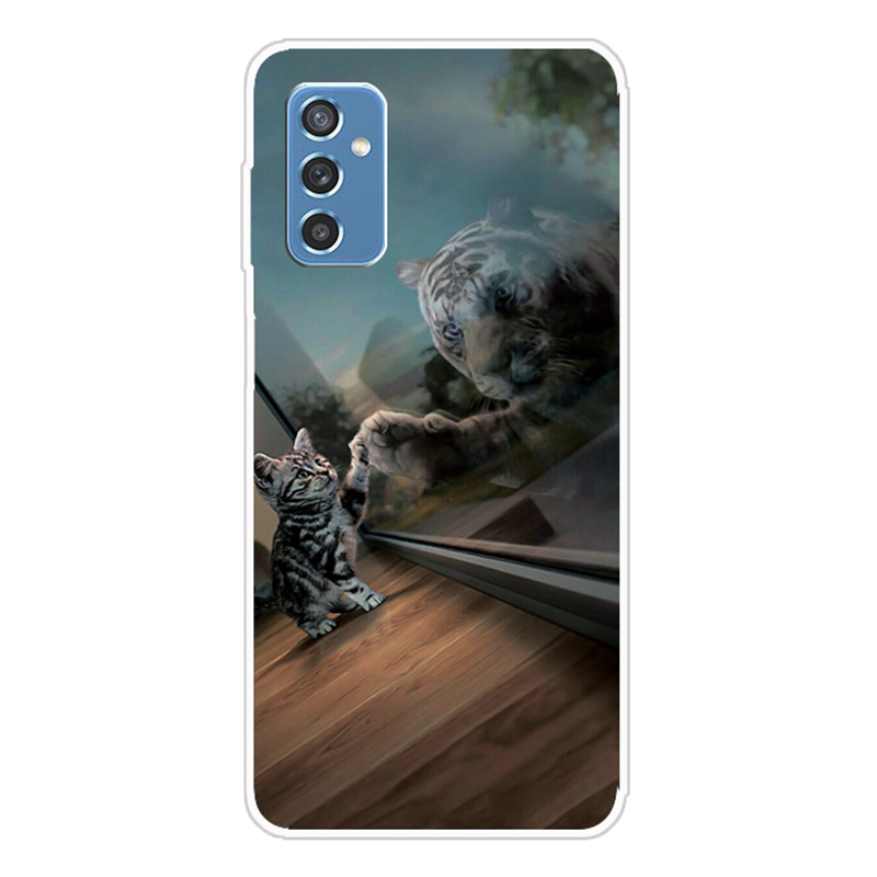 

Flexible TPU Shockproof Anti-Scratch Cover Pattern Printing Protective Phone Case for Samsung Galaxy M52 5G - Cat and Tiger, Samsung Galaxy M52 5G
